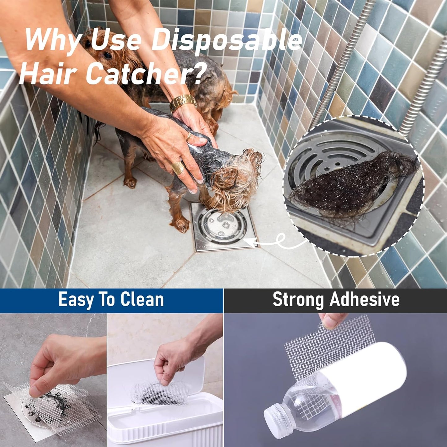 Disposable Hair Catcher Shower Drain Mesh Stickers, Hair Catchers for Shower, 25 Pack, 6.1 Inch - Square