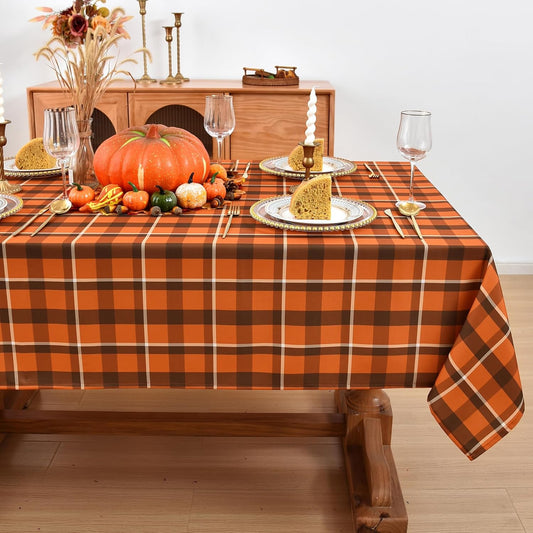 Waterproof Checkered Tablecloth Fabric - Rectangle 58x84 Inch Fall Themed Thanksgiving Day Table Cloth for Indoor/Outdoor Use - Harvest Table Cover for Kitchen, BBQs, Halloween