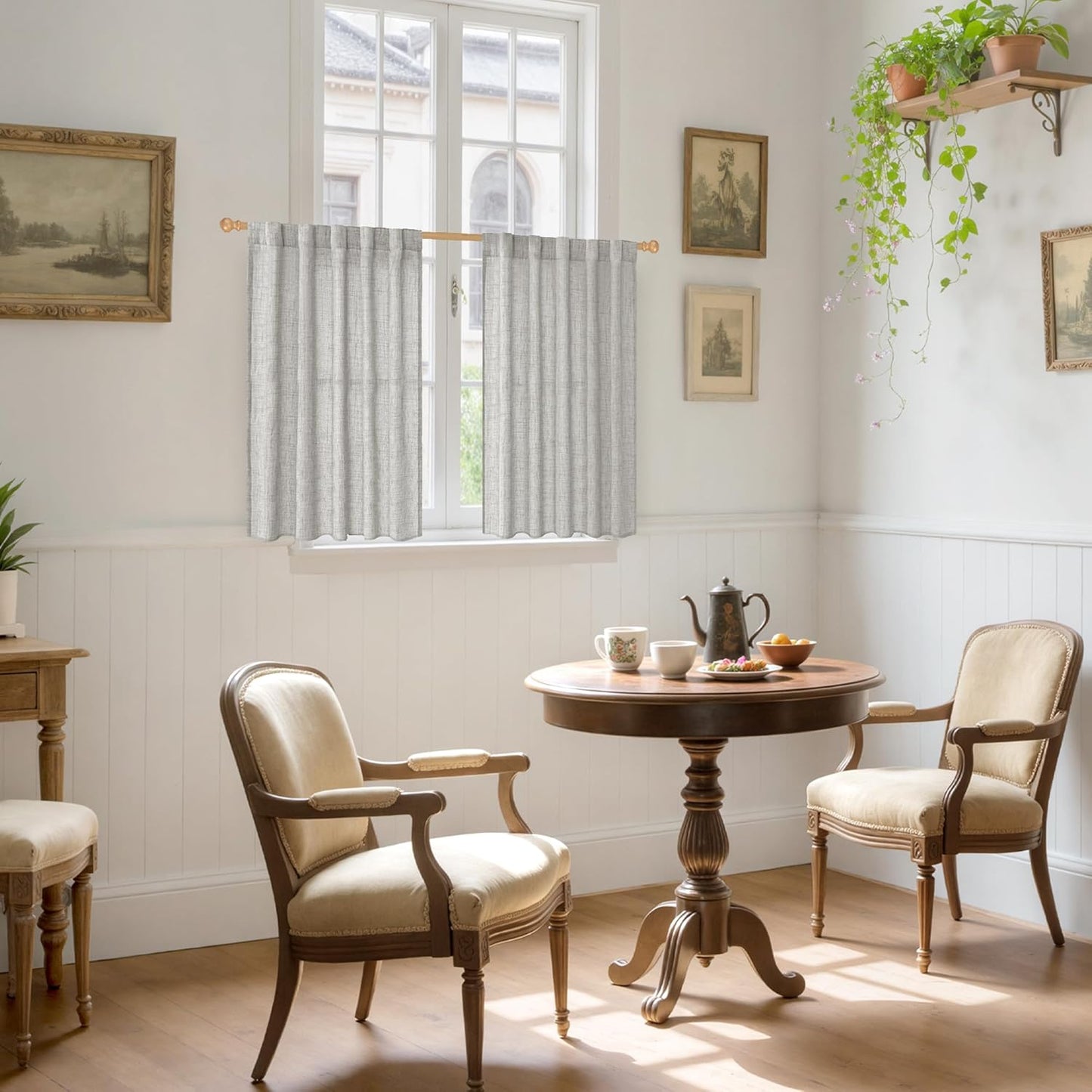 YoungsTex Dark Grey Linen Kitchen Curtains 40 Inches Long for Short Window, Semi Sheer Drapes with Rod Pocket Back Tab Light Filtering Privacy for Cafe Bathroom, 2 Panels, 42 X 40 Inch