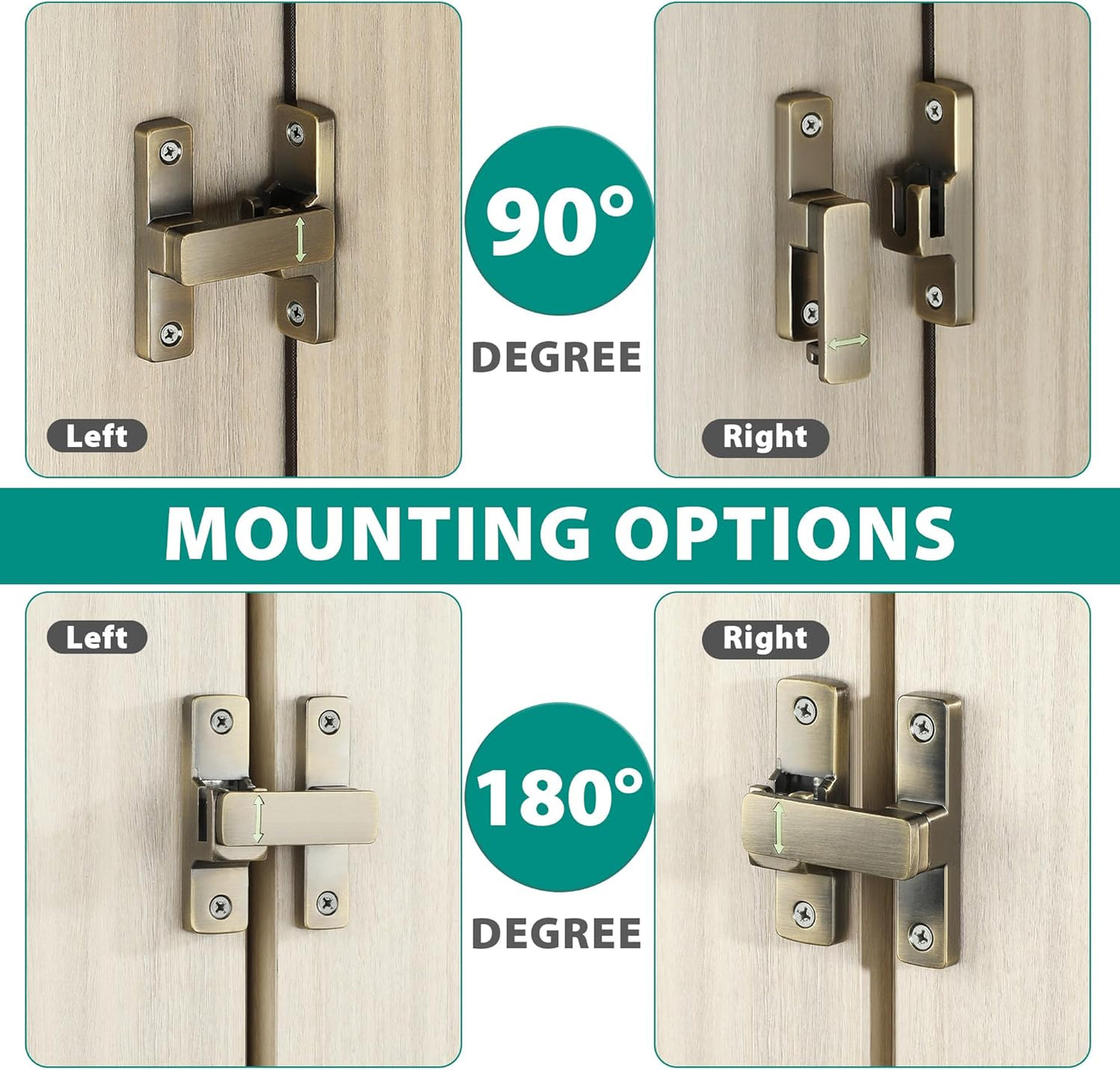 90/180 Degree Flip Latch Gate Latch, Heavy Duty Black Safety Door Lock Enhanced Security Flip Latch Lock Hardware for Interior Door Front Door Barn Garden Fence Window Bathroom Cabinet