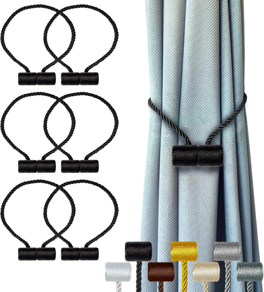 Hion Magnetic Curtain Tiebacks Black 6 Pack, Curtain Tiebacks Buckles Holdbacks Holders Hooks Clip for Home Bedroom Office Decorative Thick or Thin Curtain