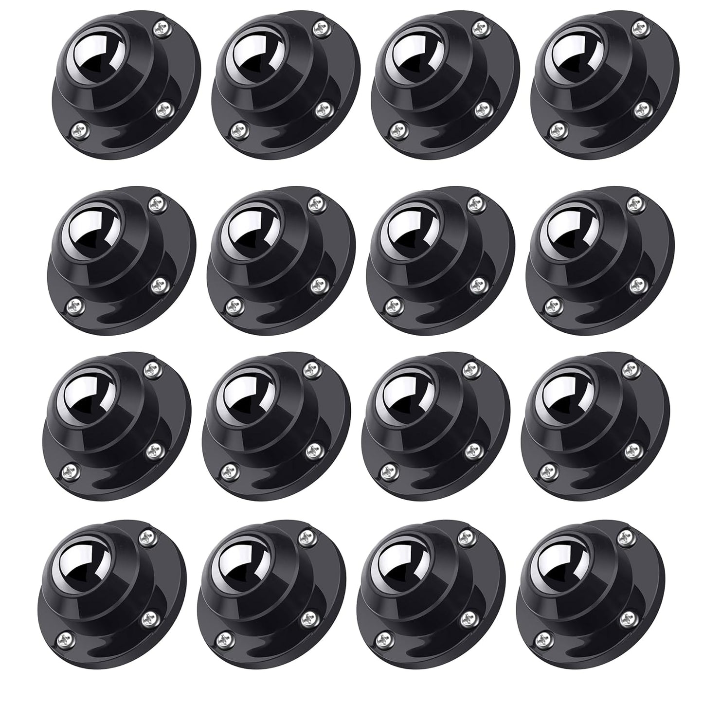 PlusRoc 16 Pack 1 Inch Self Adhesive Caster Wheels for Furniture Mop Bucket, Load Capacity 28 LBS Per Wheel, Low Profile Swivel Wheels for Small Appliance Storage Bins
