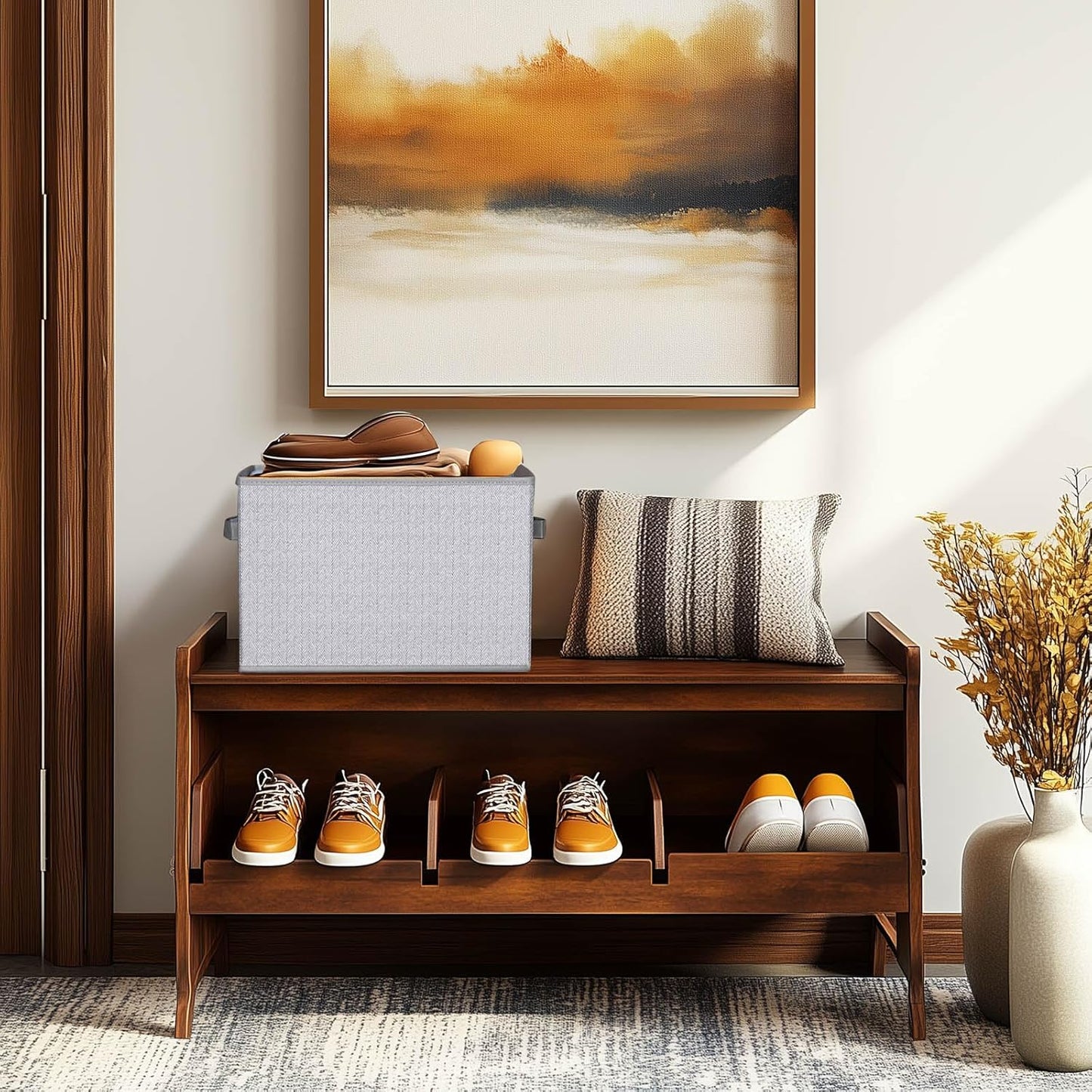 WUIKE Closet Storage Bins, Trapezoid Storage Boxes with Handles, Fabric Storage Baskets for Organizing Clothes, Sheets, Blankets, Decorative Storage Bins (Dark Gray, Extra Large)