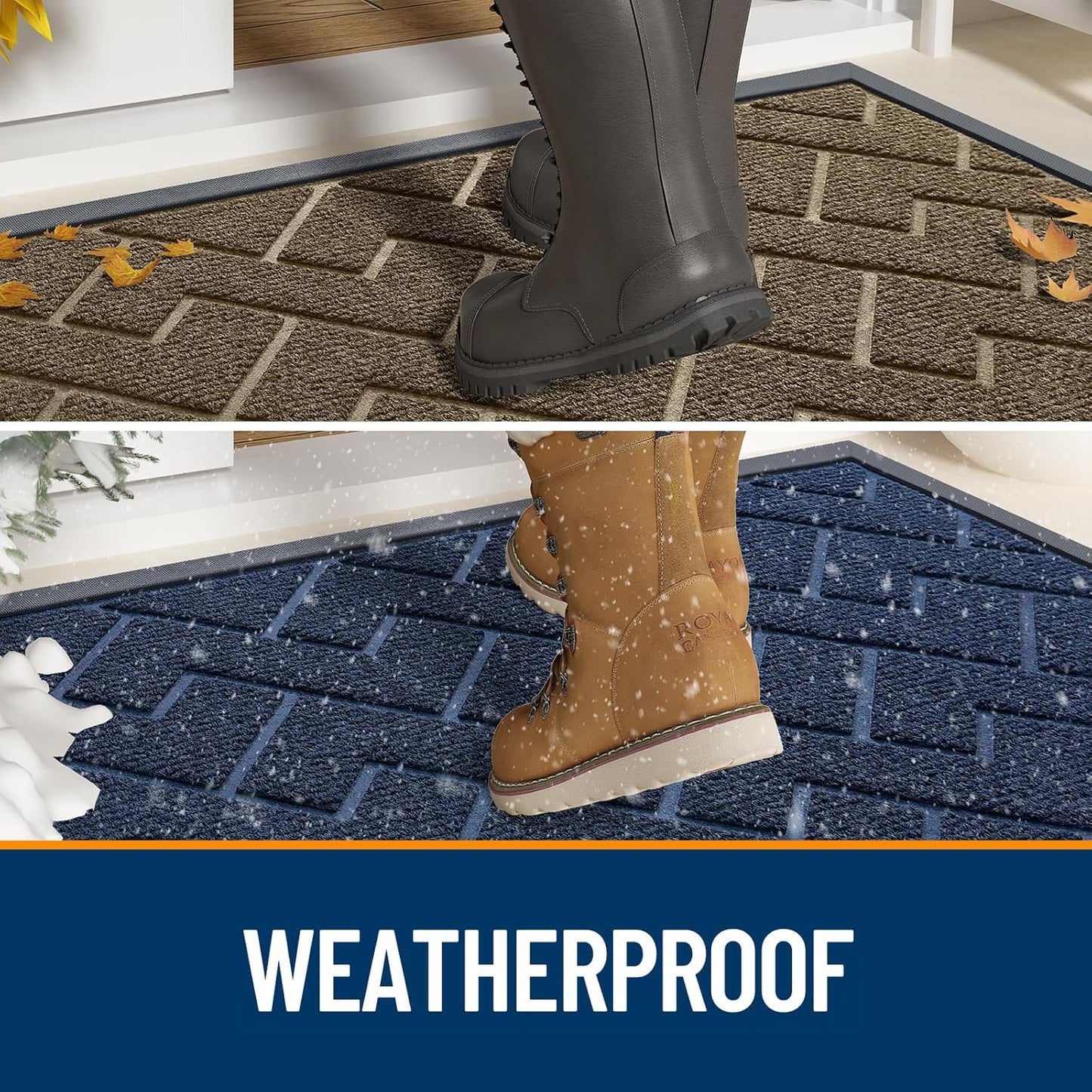 OLANLY Front Door Mat Indoor Outdoor Entrance, Waterproof All-Season, All-Weather Doormat, Sturdy Natural Rubber, Low Profile, Easy Clean Patio Porch Entryway Mat, Herringbone Brick (Grey, 59x35)