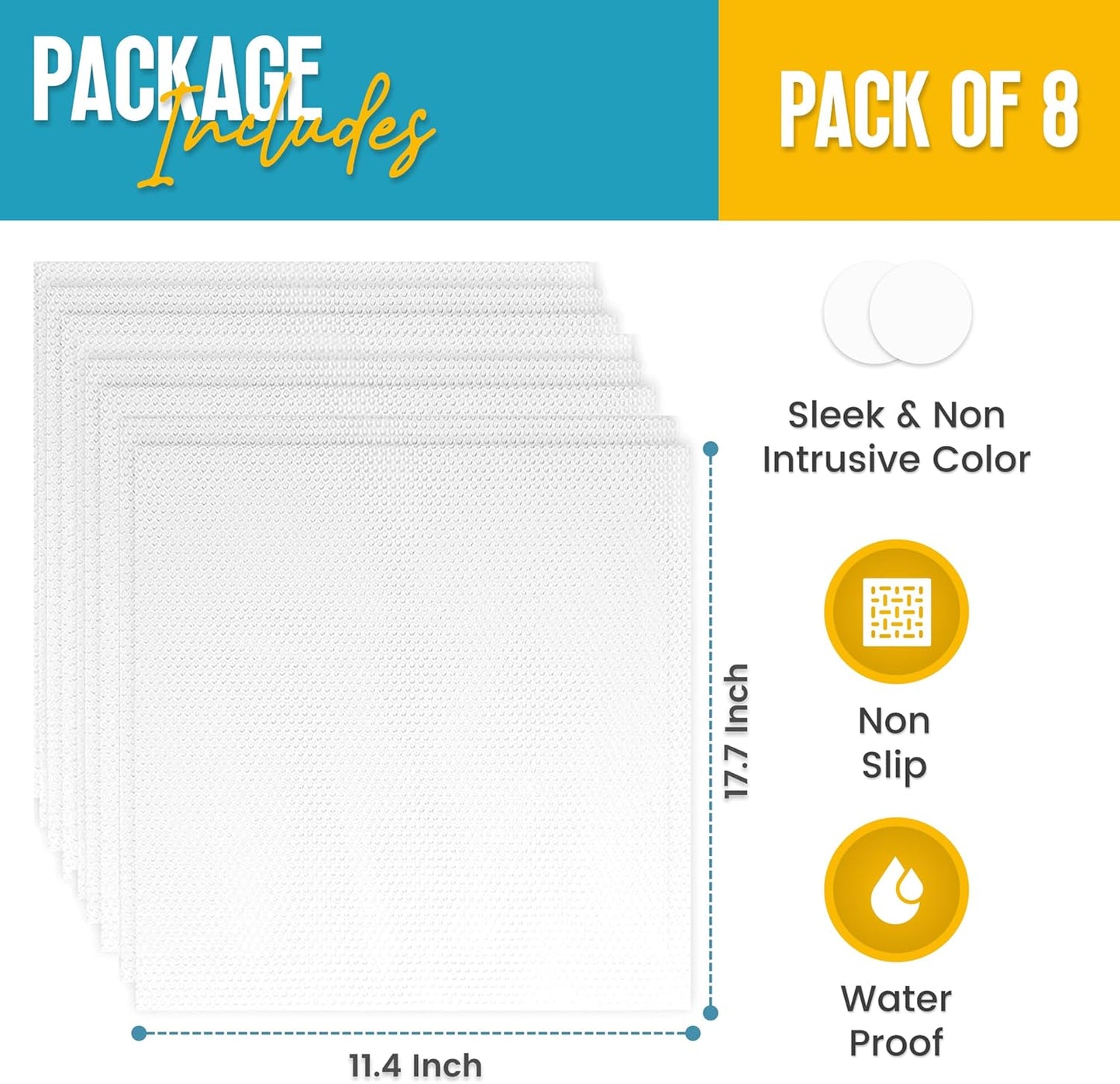 Refrigerator Liners for Shelves (8 Pack) by Linda’s Essentials - Non-Adhesive Drawer and Shelf Liner, BPA-Free Fridge Mats for Kitchen & Cabinets, Easy to Clean, Ideal Household Essentials (Clear)