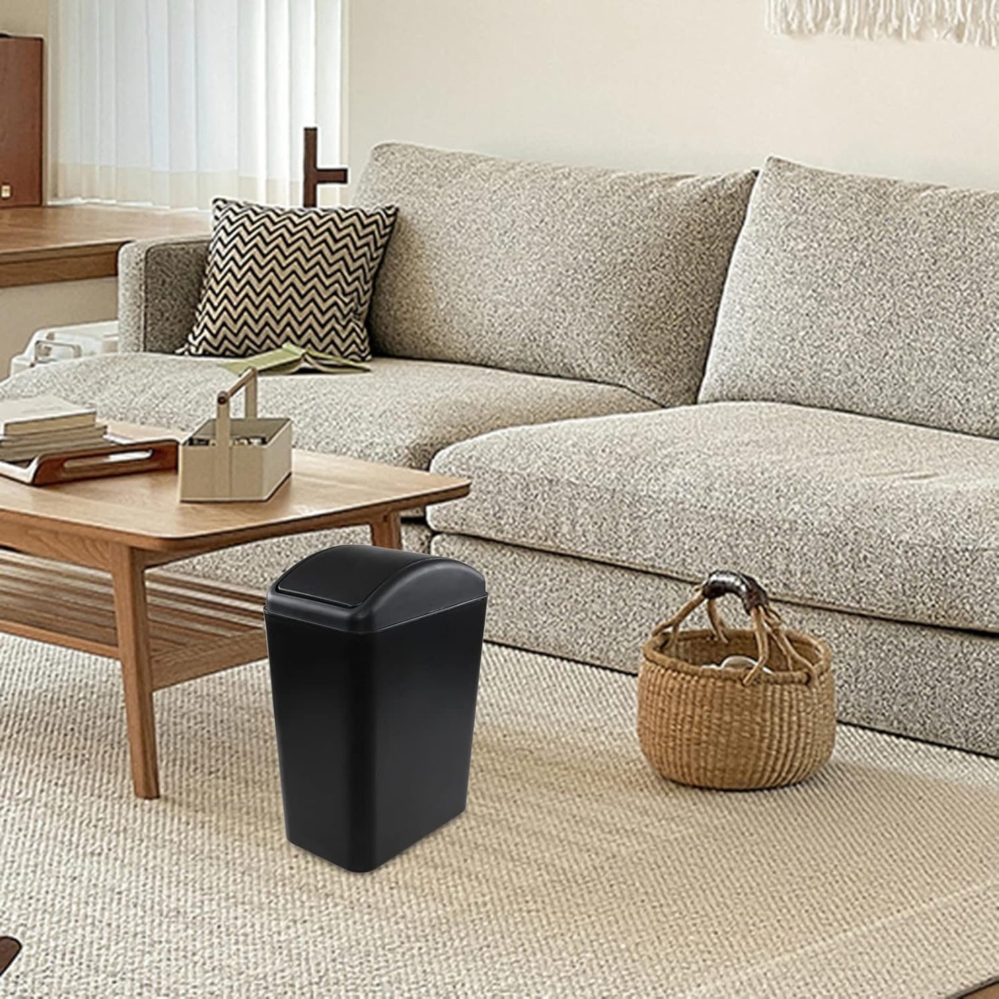 4.5 Gallon Trash Can with Swing Top Lid, Plastic Garbage Bin with Lid, Black, 3-Pack