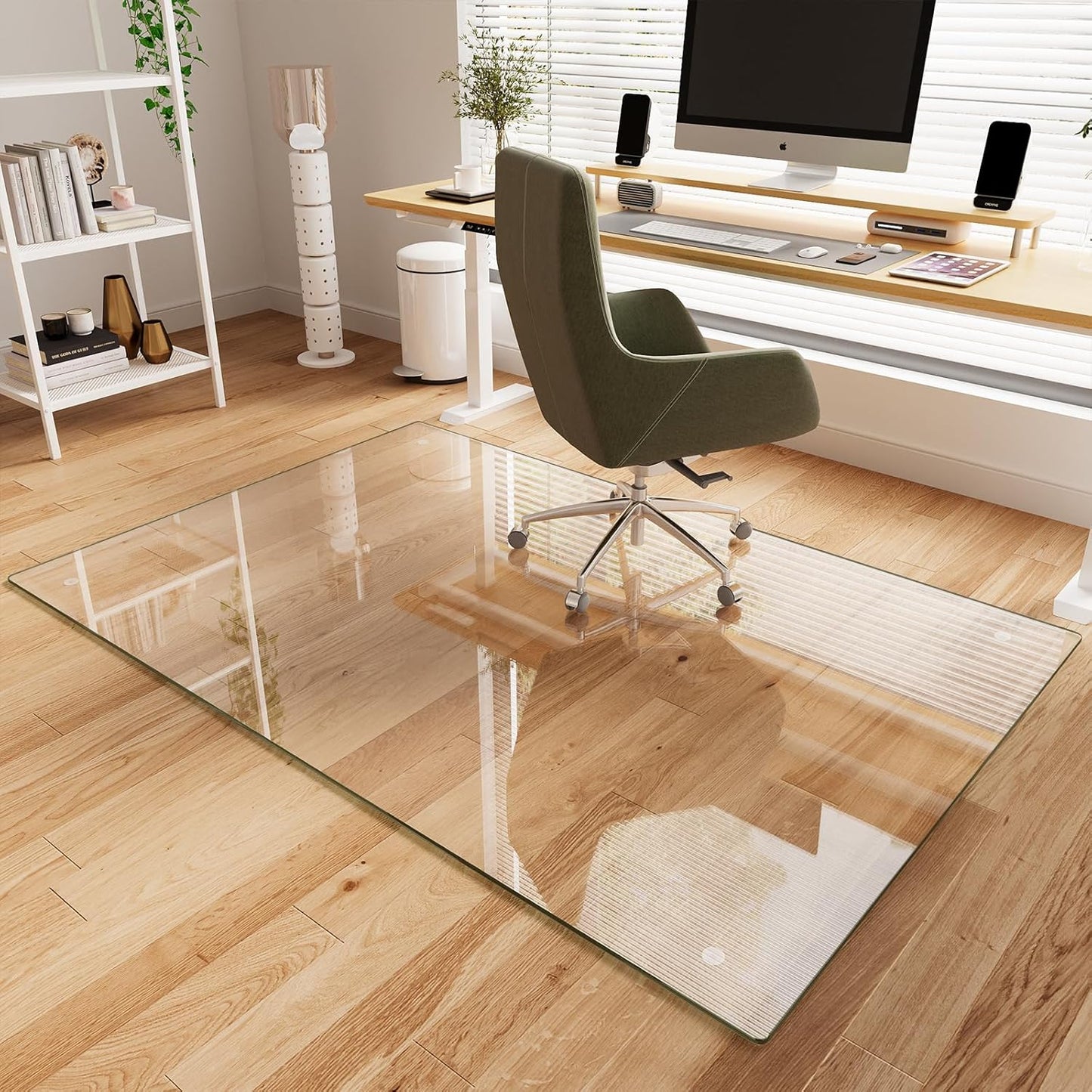 Koonmi Tempered Glass Chair Mat for Hardwood Floors & Carpets, 48" x 72“ Transparent Heavy Duty Office Floor Protector with Noise-Free Gliding Shatterproof for Home Office Desk