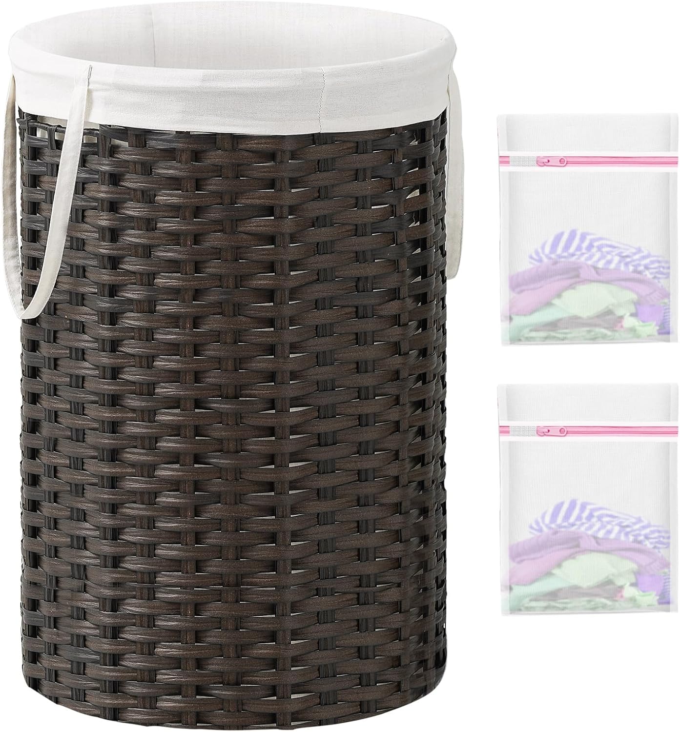 34.3 Gal (130 L) Large Laundry Hamper Laundry Basket Round Handwoven Wicker Laundry Baskets Rattan Laundry Basket with Removable Bag Handles 2 Mesh Bags for Living Room Bedroom Brown