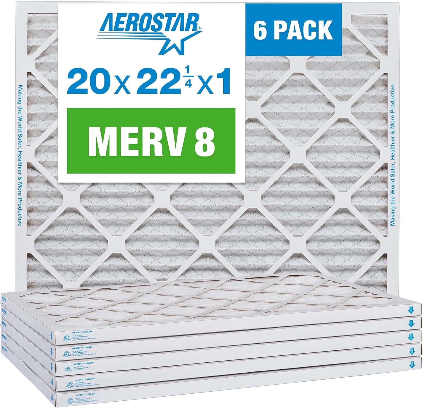 Aerostar 20x22.25x1 MERV 8-6 Count - High Efficiency Pleated HVAC, Furnace & Air Conditioner Filters - Removes Dust, Lint, Mold & Allergy-Causing Pollen