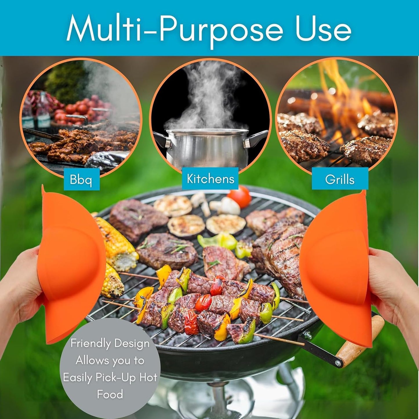 Pack of 2 Silicone Barbecue Gloves for Outdoor Grilling Nons Slip Grip Food Handling Mitts Multipurpose Silicone Baking Gloves