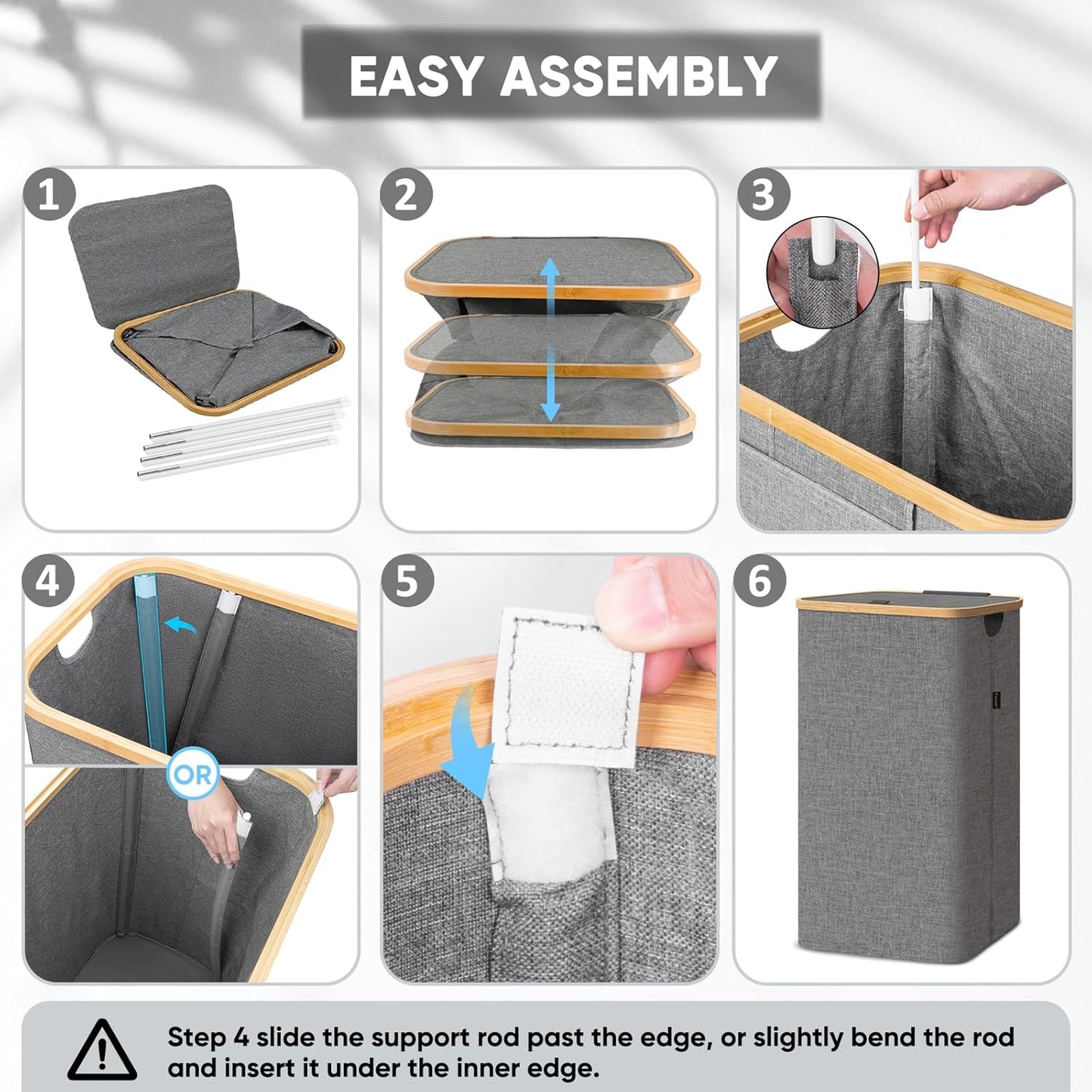 BALEINE Laundry Hamper with Lid, Tall Laundry Baskets with Bamboo Pull Handles, Large Laundry Bin with Internal Support (18 Gal/70L, Pink Pinstripe)