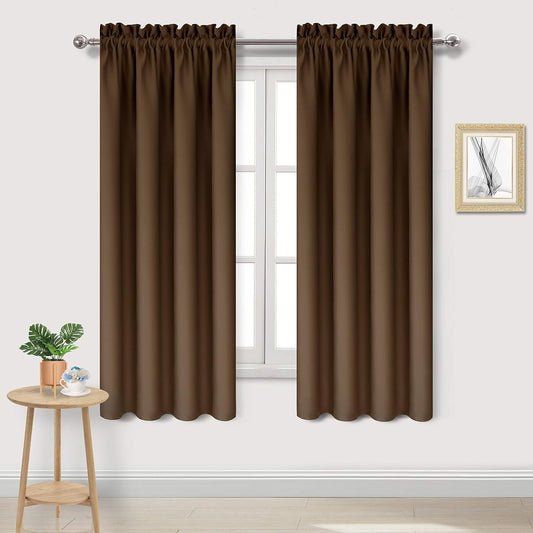 DWCN Blackout Curtains – Thermal Insulated, Energy Saving & Noise Reducing Bedroom and Living Room Curtains, Brown, W 42x L 63 Inch, Set of 2 Rod Pocket Curtain Panels