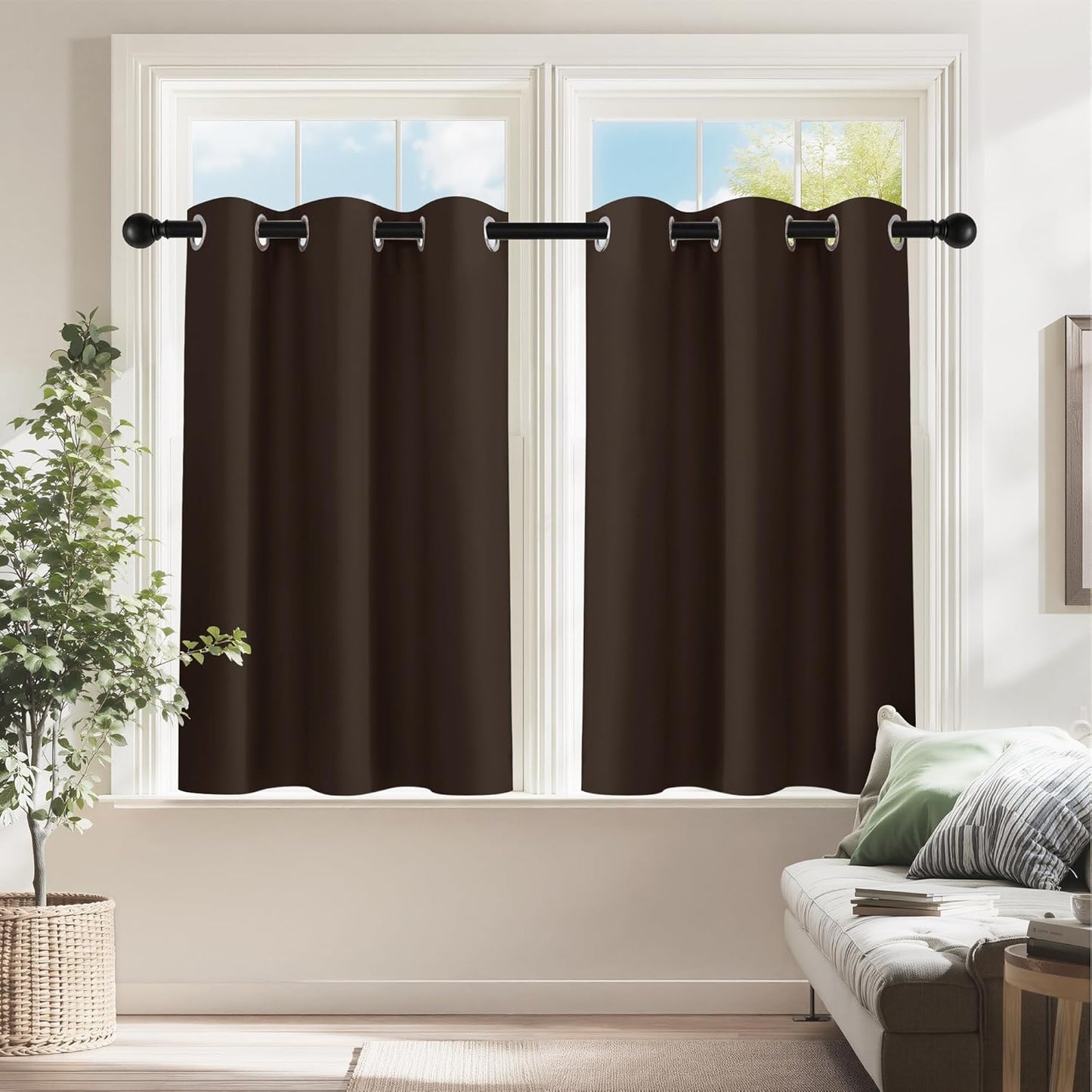 PONY DANCE Blackout Small Curtains 36 inch 2 Panels Set, Room Darkening Short Window Drapes Thermal Insulated Cafe Curtains for Kitchen Dorm Transit Van(2 Panels, W 42 x L 36 inches, Chocolate Brown)