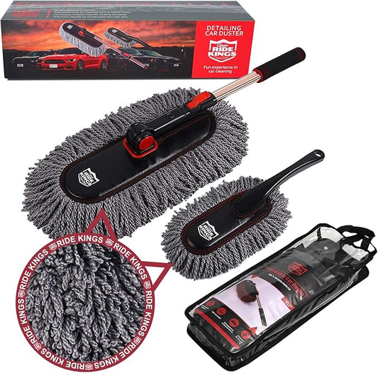 Car Duster Set, Car Duster Exterior Extendable Handle, Scratch Remover Large and Small Brushes Remove Dust Exterior Interior of RVs and Trucks,Microfiber Auto Interior Brush, 2-Packs