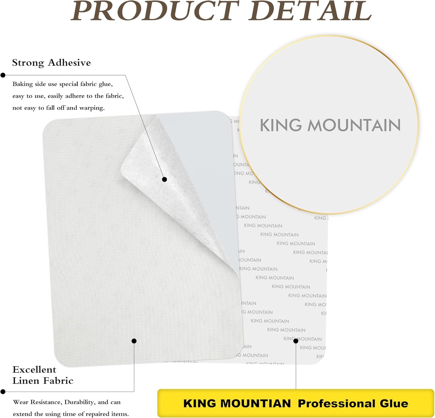 KING MOUNTAIN Fine Linen Repair Patches, Self-Adhesive Linen Fabric Patches, 8X11 inch Extra Size, Multi Color, Can be Used for Linen Sofa Repair and Linen Clothes Repair(8" x 11",White)