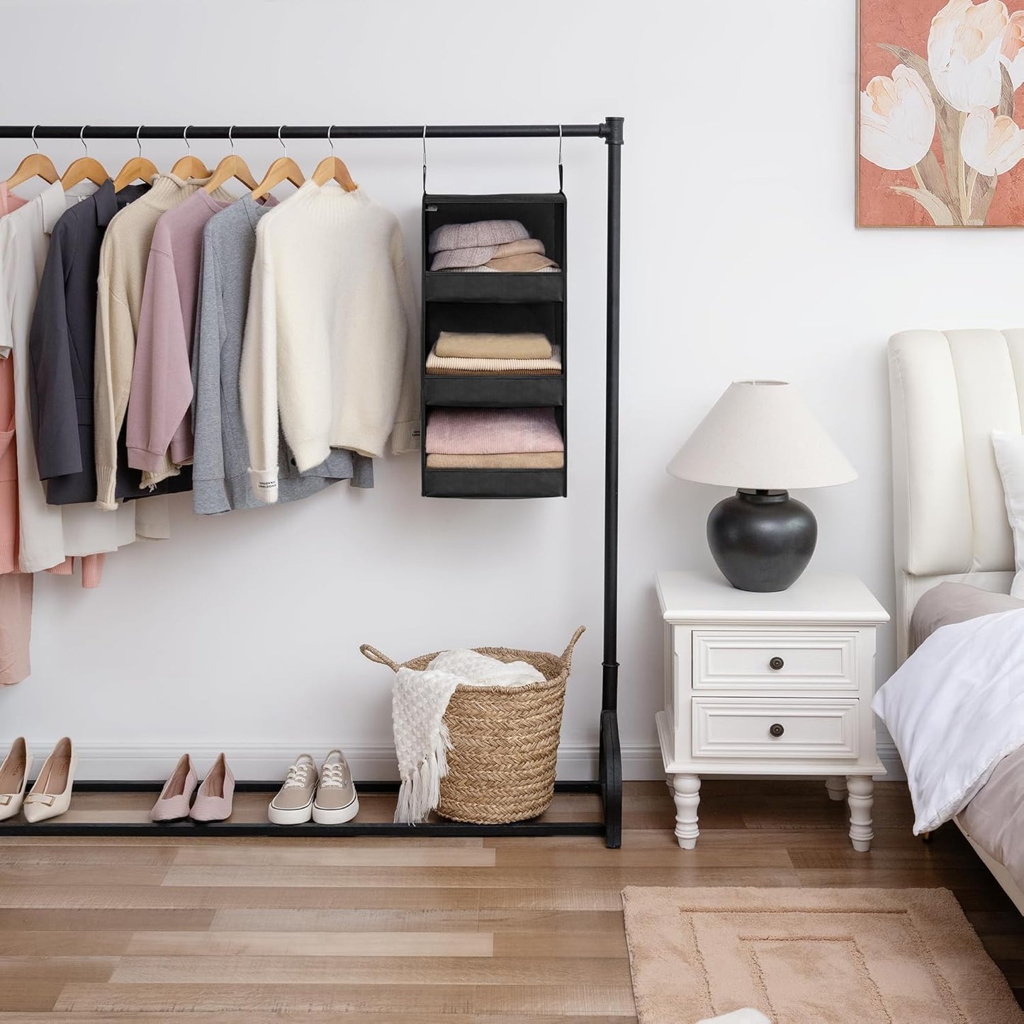 GRANNY SAYS 3-Shelf Hanging Closet Organizer, Collapsible Closet Hanging Shelves, Nursery Hanging Organizer, Black, 29 ½" H X 12" W X 12" D, 1-Pack