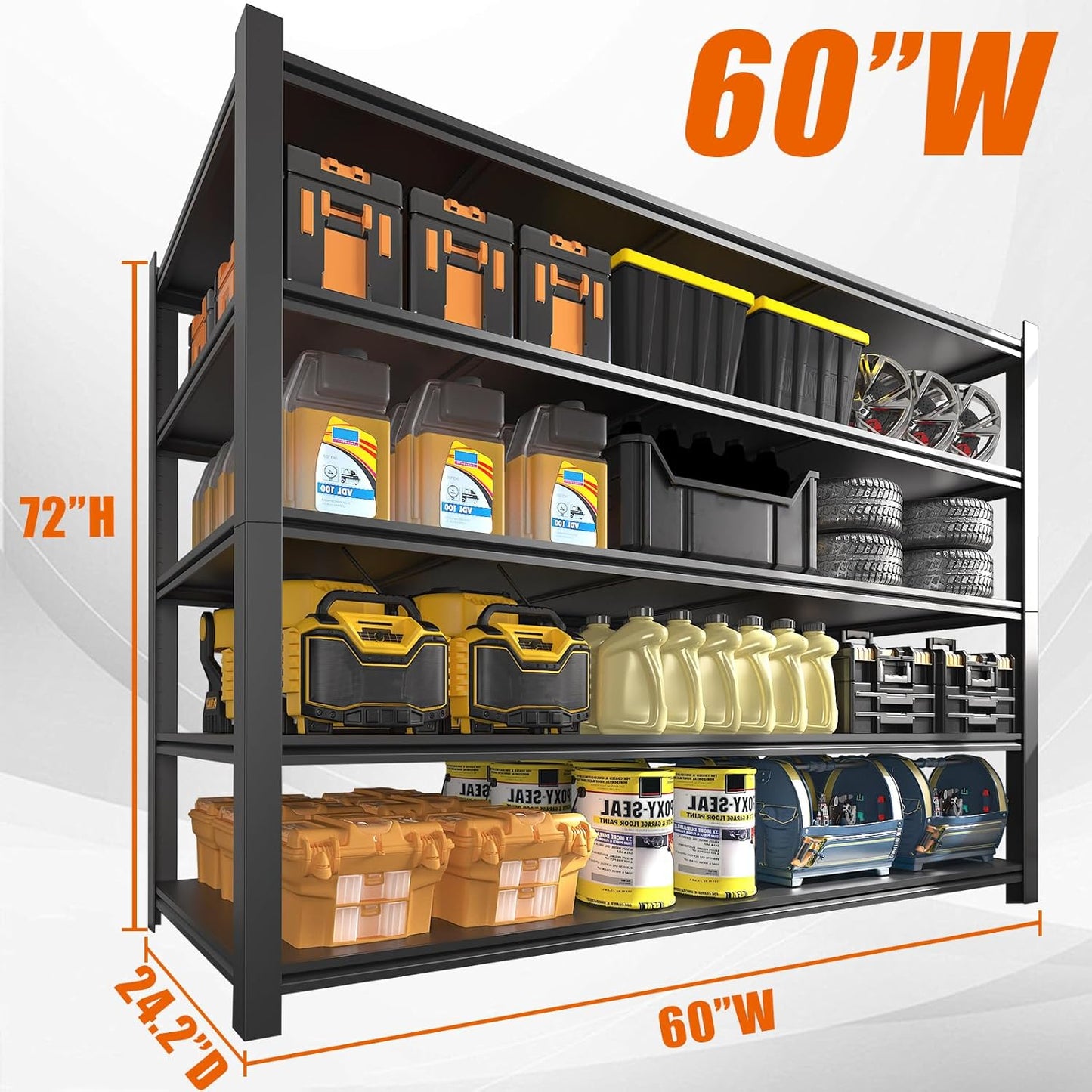 60"W Garage Shelving Heavy Duty Metal Shelving 3000LBS Storage Shelves Adjustable 5 Tier Metal Shelves for Storage Industrial Shelves for Garage, Warehouse, 24.2" D x 60'' W x 72'' H, 3 Packs