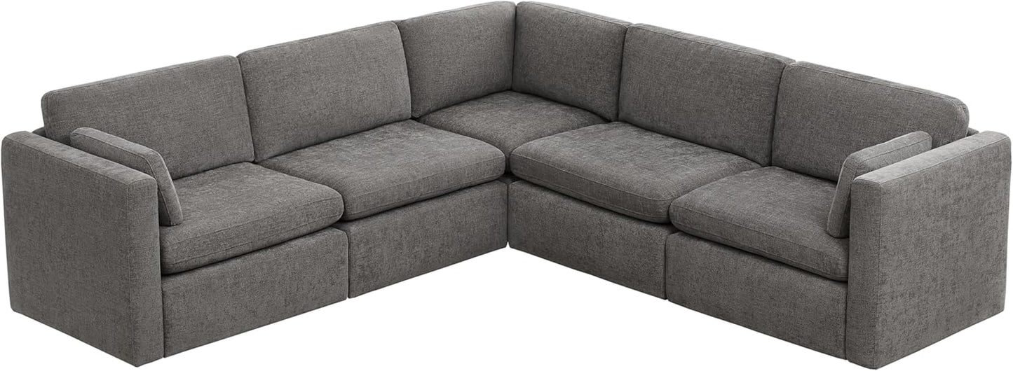 CHITA Oversized Modular Sectional Fabric Sofa Set, FSC Certified Extra Large 5 Seat V Shaped Corner Sectional Cloud Couch for Living Room, 106 inch Width, 4 Seat and 1 Middle Corner, Grey