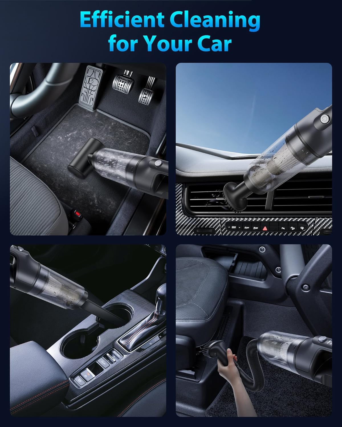 Handheld Vacuum Cordless 1.1 Pounds Car Vac 10000PA Hand Held Vacuums 4-in-1 Hand Vac Cordless Rechargeable HEPA Filter Large Capacity Dust Cup for Car Office Home Pets Hair (Gray)