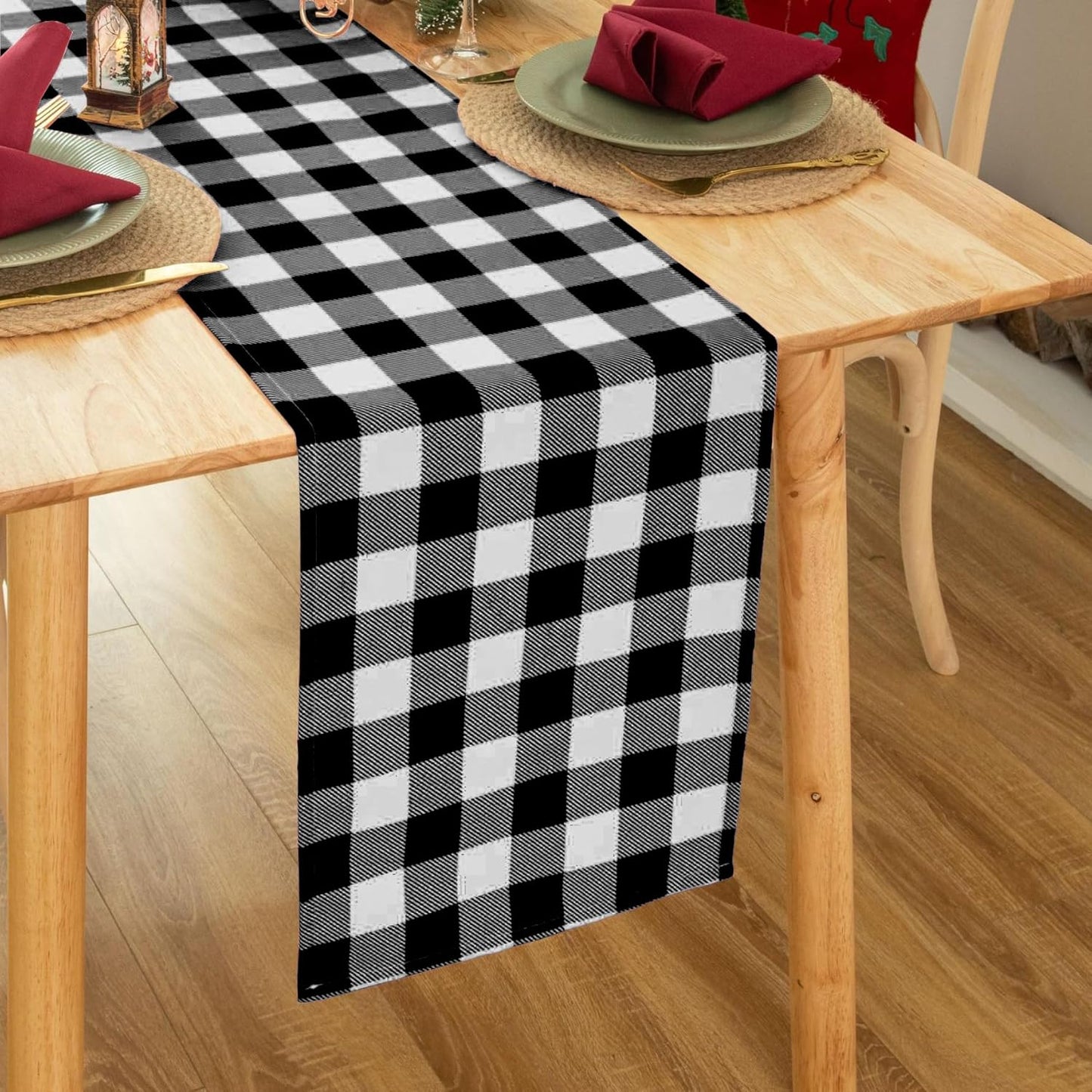 Waterproof Checkered Tablecloth Runner Fabric - Rectangle 12x108 Inch Classic Gingham Buffalo Plaid Table Cloth for Indoor/Outdoor Use - Table Cover for Kitchen, BBQs, and Parties