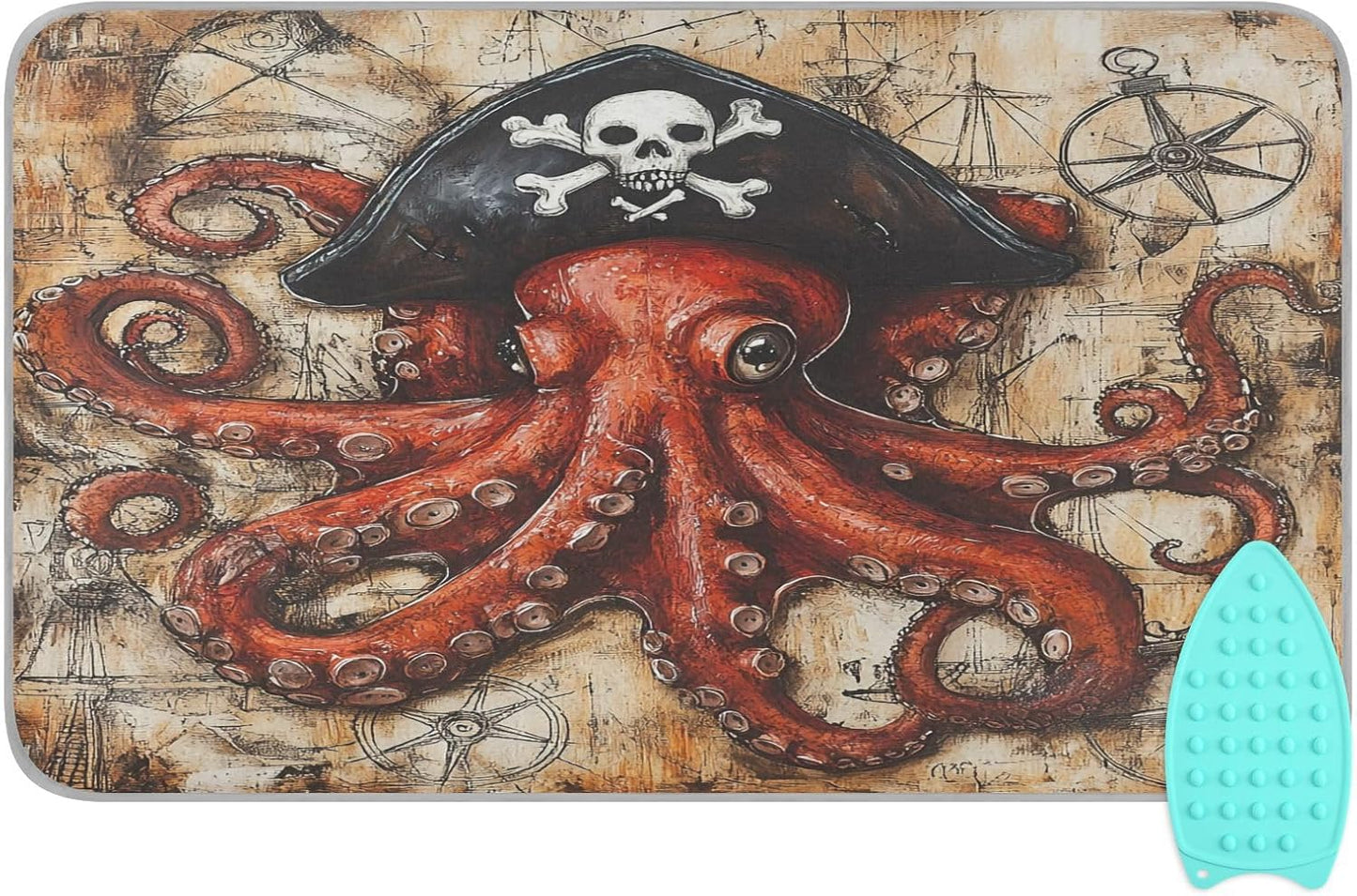 Octopus Pirate and Compass Ironing Mat for Table top Portable Ironing Pad Blanket for Washer Dryer Countertop Travel