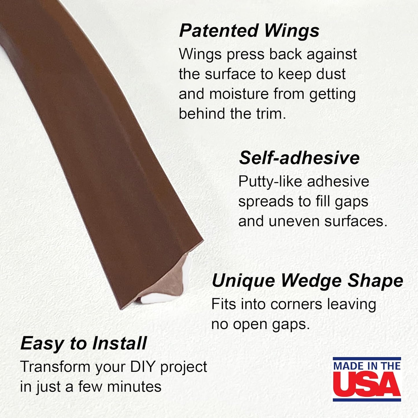 InstaTrim The Original Flexible Trim -10ft Dark Brown 3/4" Wide Caulk Tape - Adhesive Trim with Many Uses Including Caulking for Bathtubs, Sinks, Counters, Tile, Floors - Made in USA