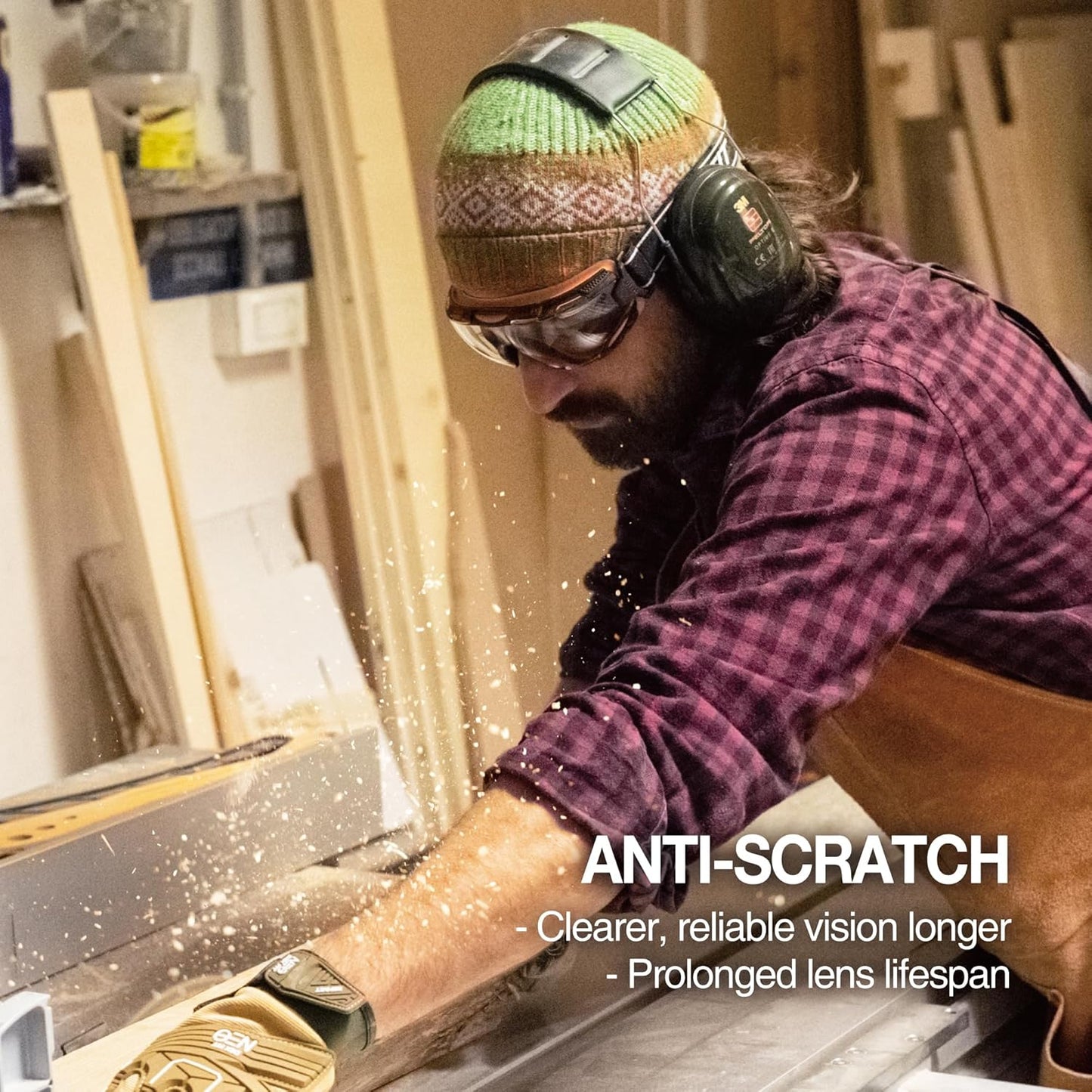 DEX FIT Protective Safety Goggles SG220; Anti Fog & Scratch, Z87 Eye Protection for Work, Adjustable for Women and Men, (Black & Orange Frame, Tinted Lens, 19cm Strap)