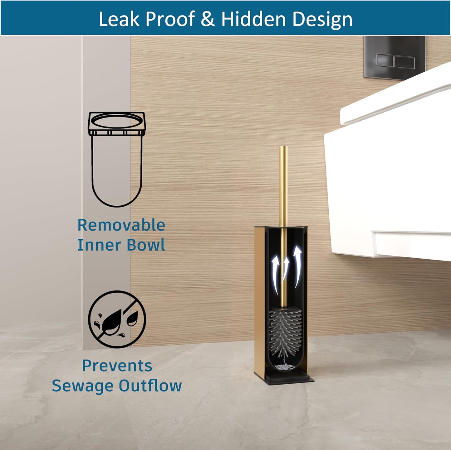 BVL Toilet Brush and Hoder Set Brushed Gold Freestanding for Bathroom