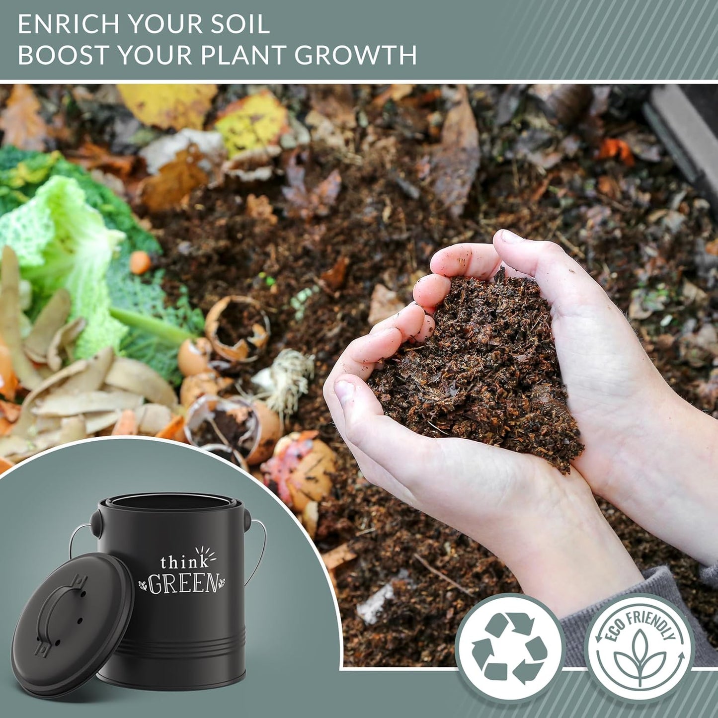 Barnyard Designs Compost Bin for Kitchen Counter - 1.2 Gallon Countertop Composter with Extra Smell-Absorbing Filters and Inner Bucket for Easy Cleaning - Food Waste Bin for Kitchen with Lid (Black)