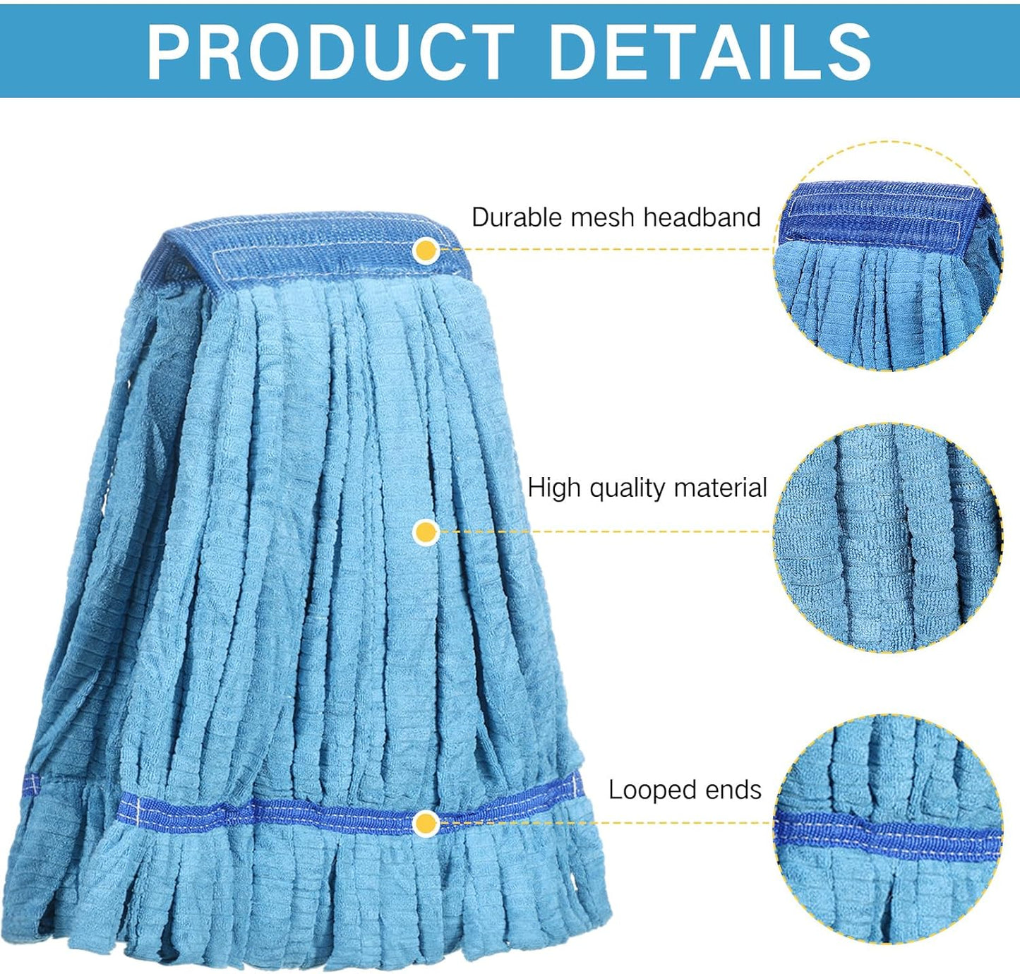 Lallisa 4 Pcs Commercial Mop Head Replacement Tube Microfiber Industrial Looped End Mop Heads Refill for Floor Cleaning for Home Commercial Industrial Use(Medium,Blue)