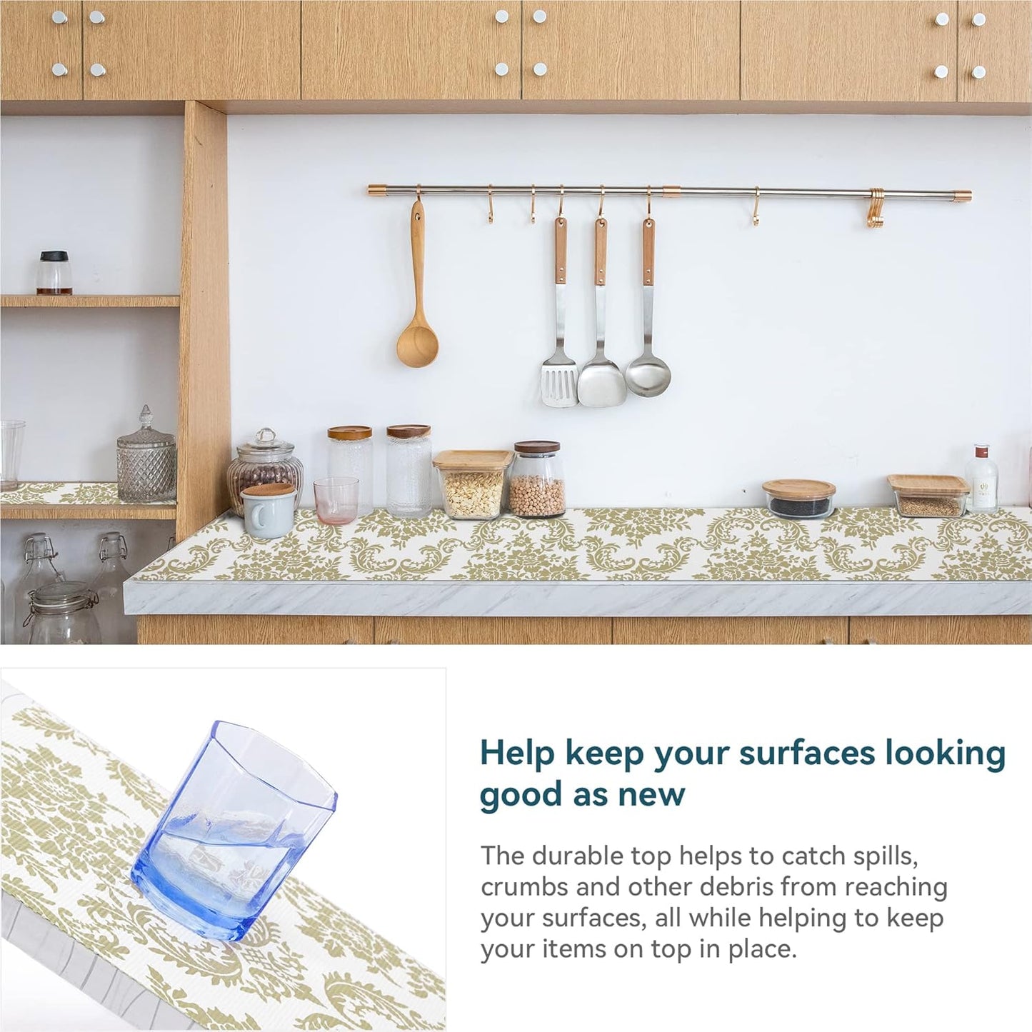 Shelf Liner 18" W x 96" L Cabinet Liners Non Adhesive, Drawer Liners Non Slip Kitchen Mat Waterproof Oil-Proof for Kitchen Cabinet, Shelves, Refrigerator, Storage, Easy to Trim