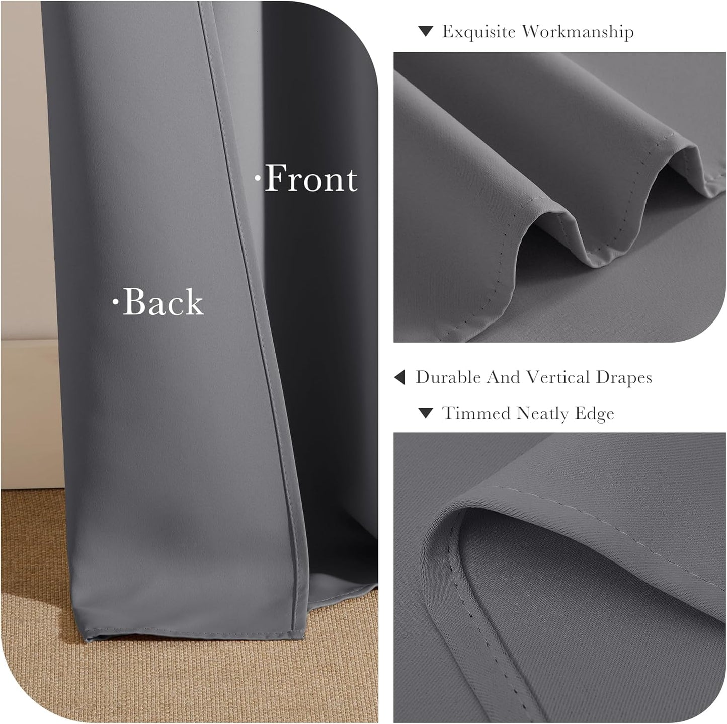 PONY DANCE Grey Blackout Curtains for Bedroom 84 Inch Length 2 Panels Set, Privacy Thermal Insulated Room Darkening Grommet Drapes for Living Room Window, W34 x L84 Inch