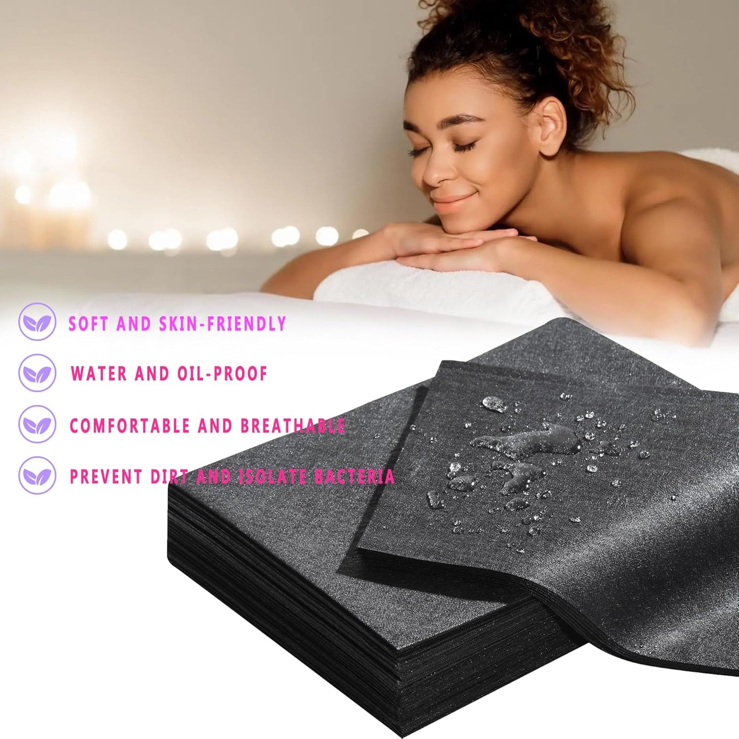 Disposable Bed Sheets 100 Pcs 31" x 71" Massage Table Sheets Non Woven Fabric SPA Bed Cover Breathable for Massage Beauty Tattoos（Black）