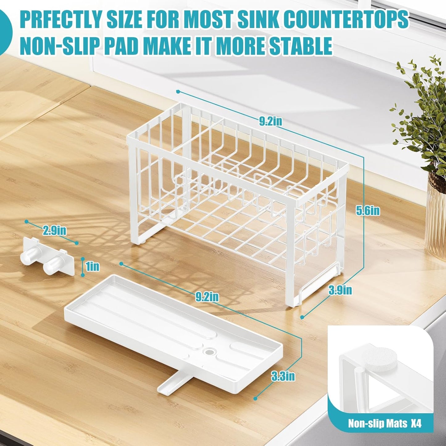 Sponge Holder for Kitchen Sink with Flexible Sink Caddy Smiley Face,2 Tier Kitchen Sponge Holder Countertop and Storage Essentials,Soap Dispenser Organize,Home Decor Accessories-White