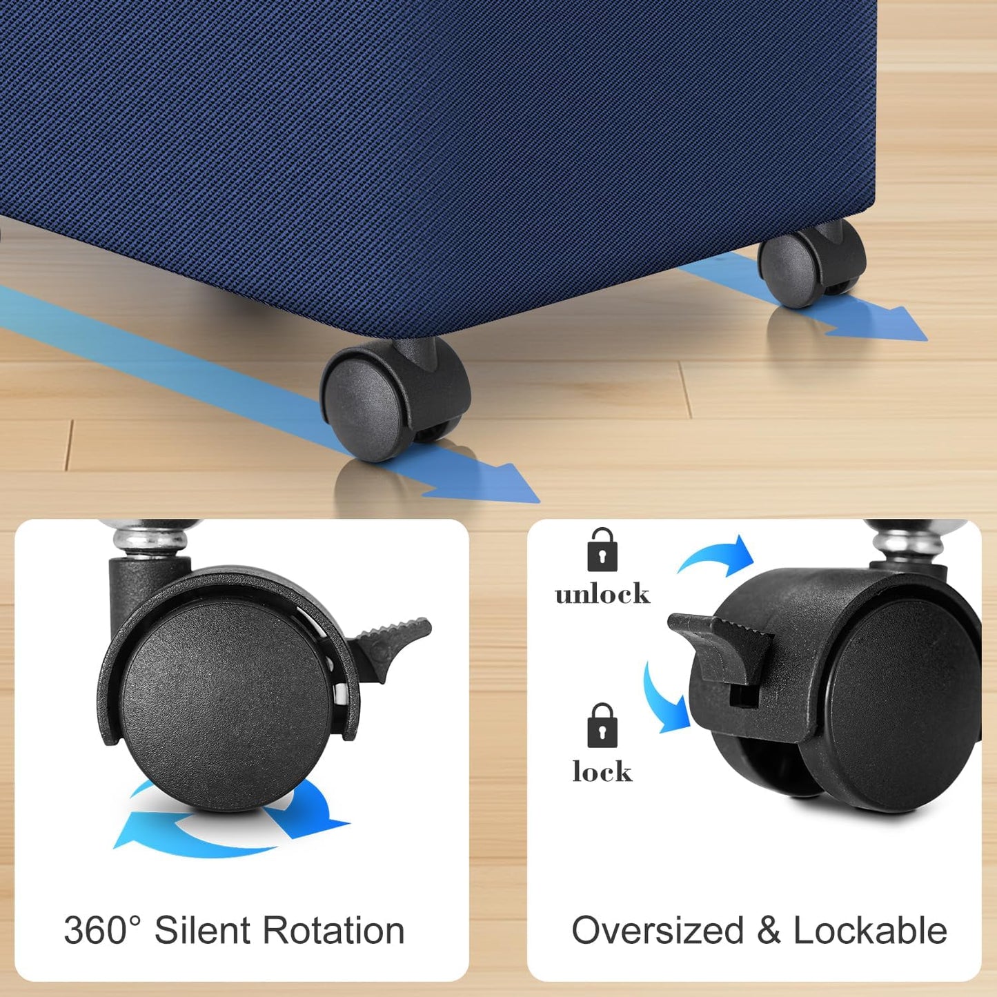 Laundry Hamper with Wheels,20 Gal (75L) Laundry Basket with lid Rolling Clothes Hamper Foldable Dirty Clothes Basket on wheels with Bamboo Frame and Bag for Bedroom, Dorm, Laundry Room-Blue