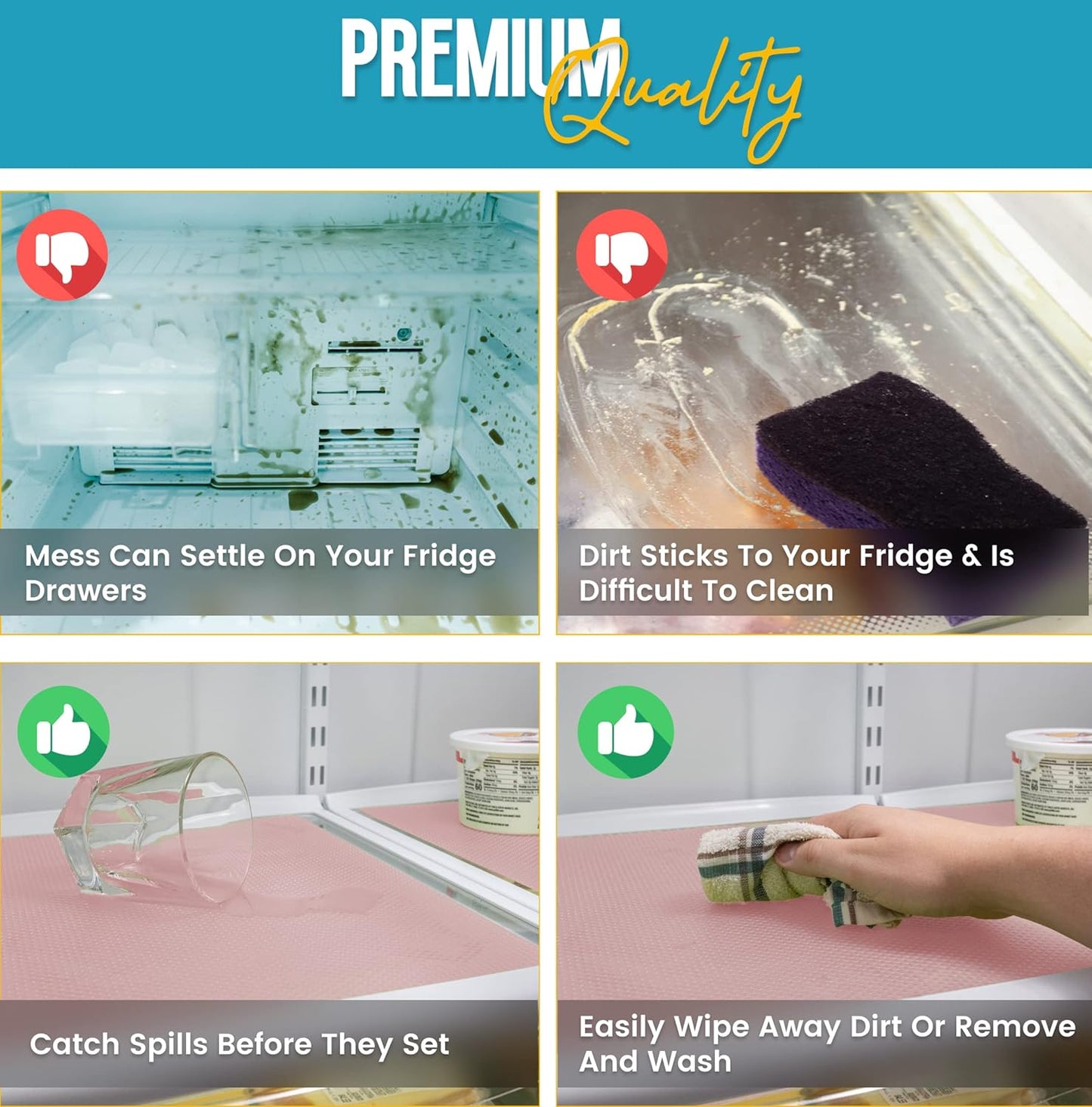 Refrigerator Liners for Shelves (12 Pack) by Linda’s Essentials - Non-Adhesive Shelf or Drawer Liner, BPA-Free Fridge Mats for Kitchen & Cabinets, Easy to Clean, Ideal Household Essentials (Pink)