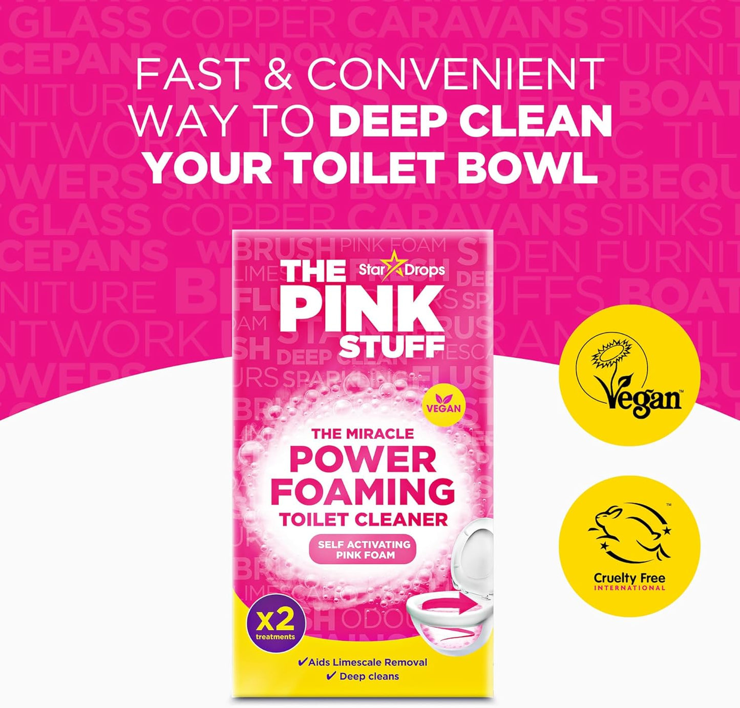 Stardrops - The Pink Stuff - The Miracle Power Foaming Toilet Cleaner - 2 Treatments - Self Activating Pink Foam Pack of 1 (7 Ounce)