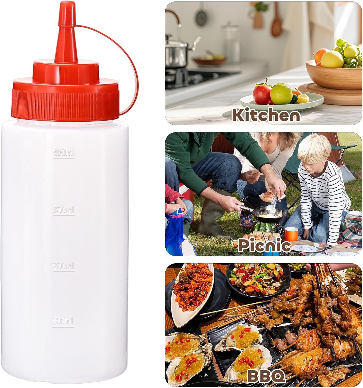 Condiment Squeeze Bottles Ketchup Dispenser, 6 Pack 16oz Squeeze Bottles for Liquids, Plastic Sauce Bottle with Cap Lid, Squirt Bottles for Sauces Liquids BBQ Dressing Pancake Art