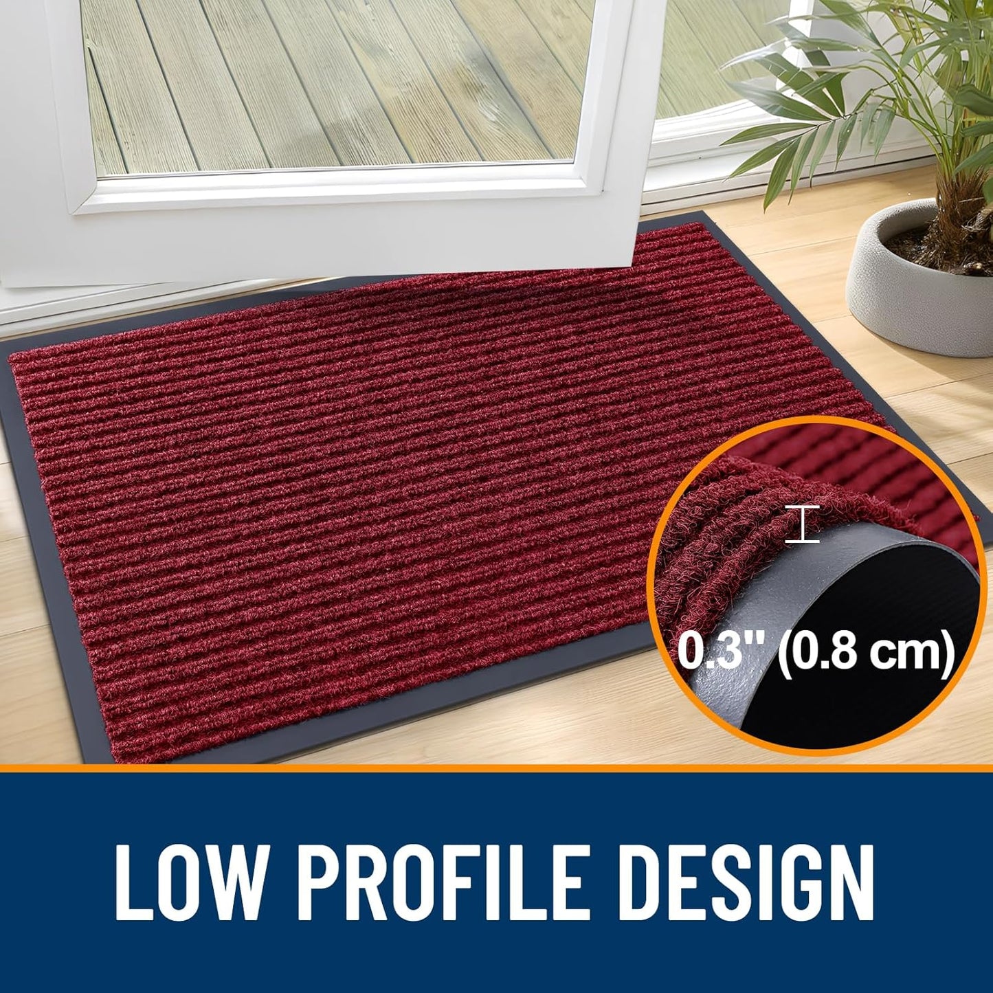 OLANLY Front Door Mat Indoor Outdoor Entrance, Waterproof Heavy Duty Doormat, Fade Resistant, Low Profile, Easy Clean Patio Porch Welcome Floor Mats for Entry, 29.5x17, Wine Red