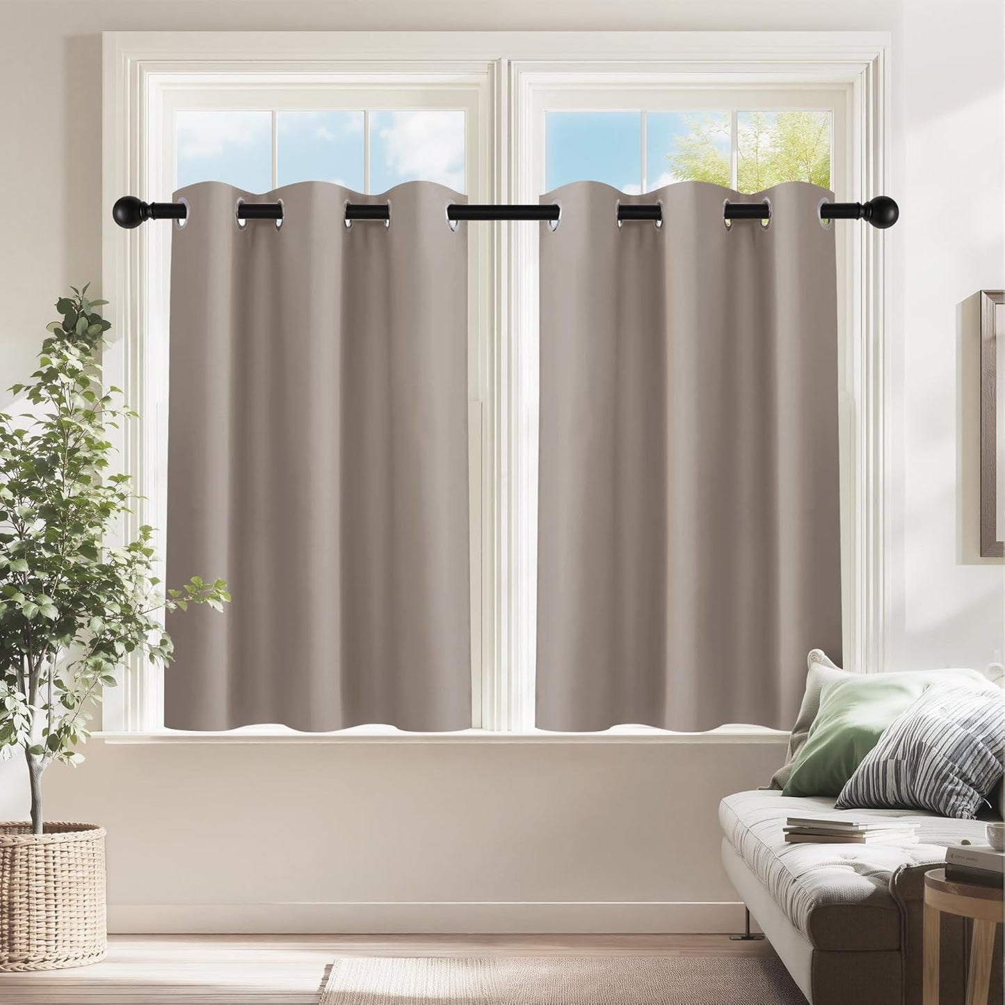 PONY DANCE Blackout Curtains for RV Camper Windows, Privacy Thermal Insulated Mini Curtains & Drapes for Bedroom Bathroom Kitchen Door Window Farmhouse Cover(2 Panels, W 42 x L 36 inches, Light Taupe)