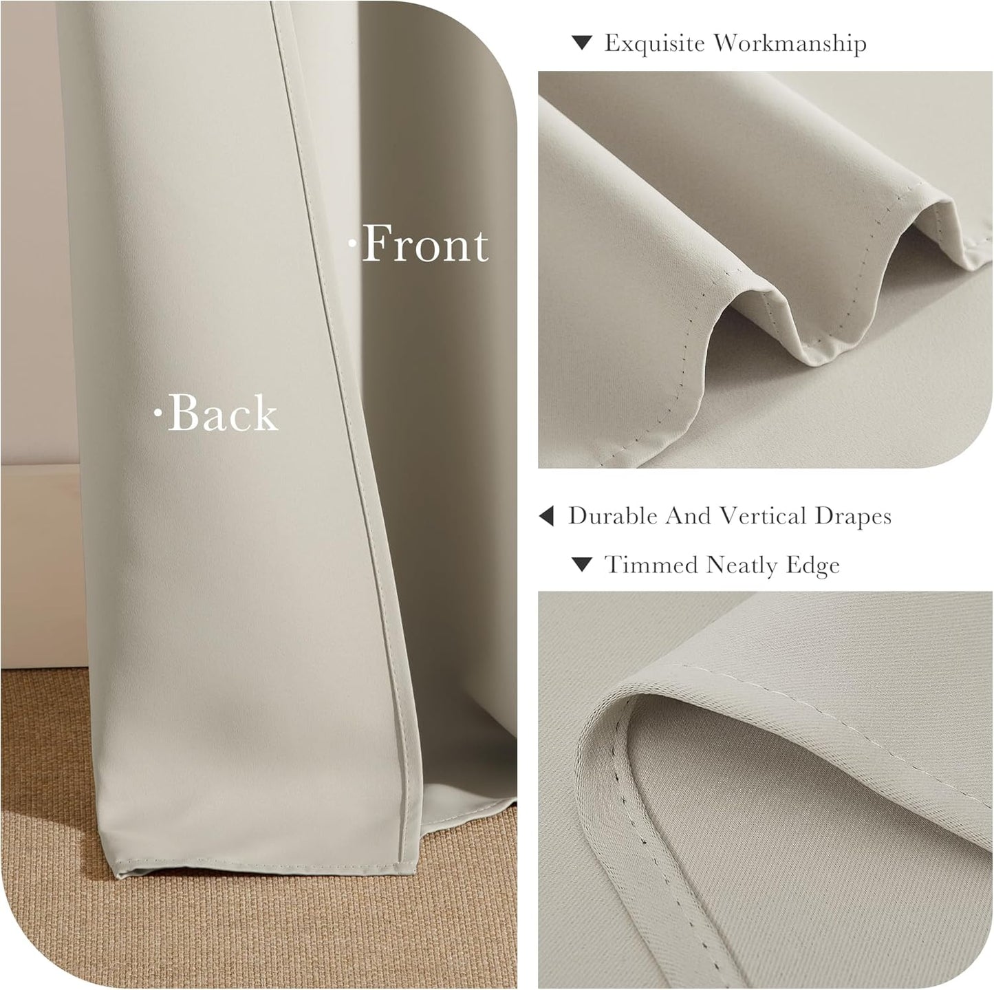 PONY DANCE Cream Blackout Curtains for Bedroom 63 Inch Length 2 Panels Set, Thermal Insulated Energy Saving Grommet Top Window Treatment Drapes for Living Room, W34 x L63 Inch