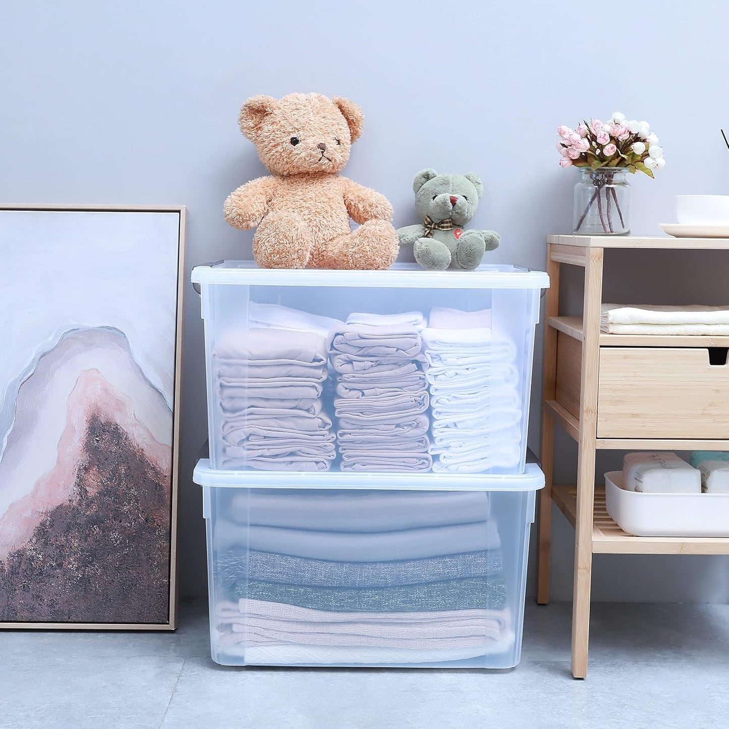 Citylife 6 Packs 58.1 QT Plastic Storage Bins with Lids Large Stackable Storage Containers for Organizing Clear Storage Box for Garage, Closet, Kitchen