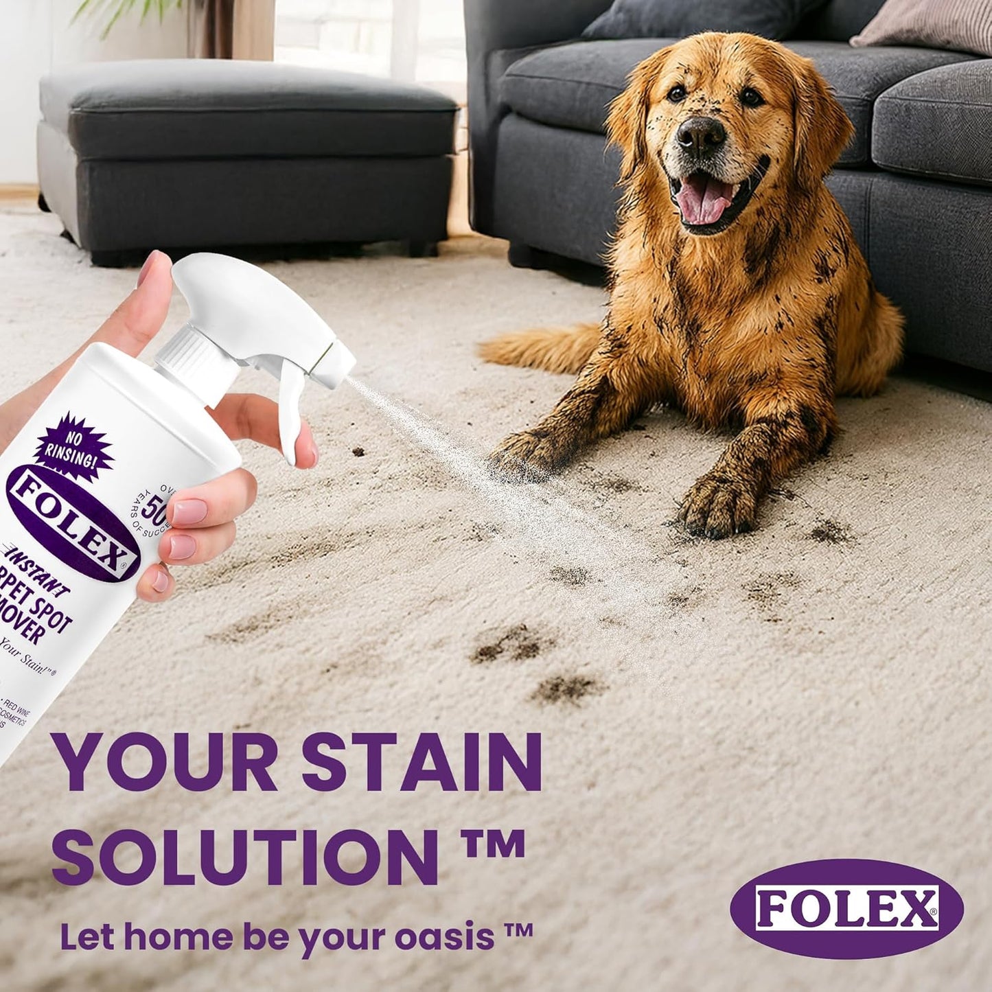 FOLEX 32 oz Instant Carpet Spot Remover Carpet Cleaner with Reusable Cleaning Cloth - Removes Pet Accidents, Grease, Red Wine and More (1 Pack + Refill)