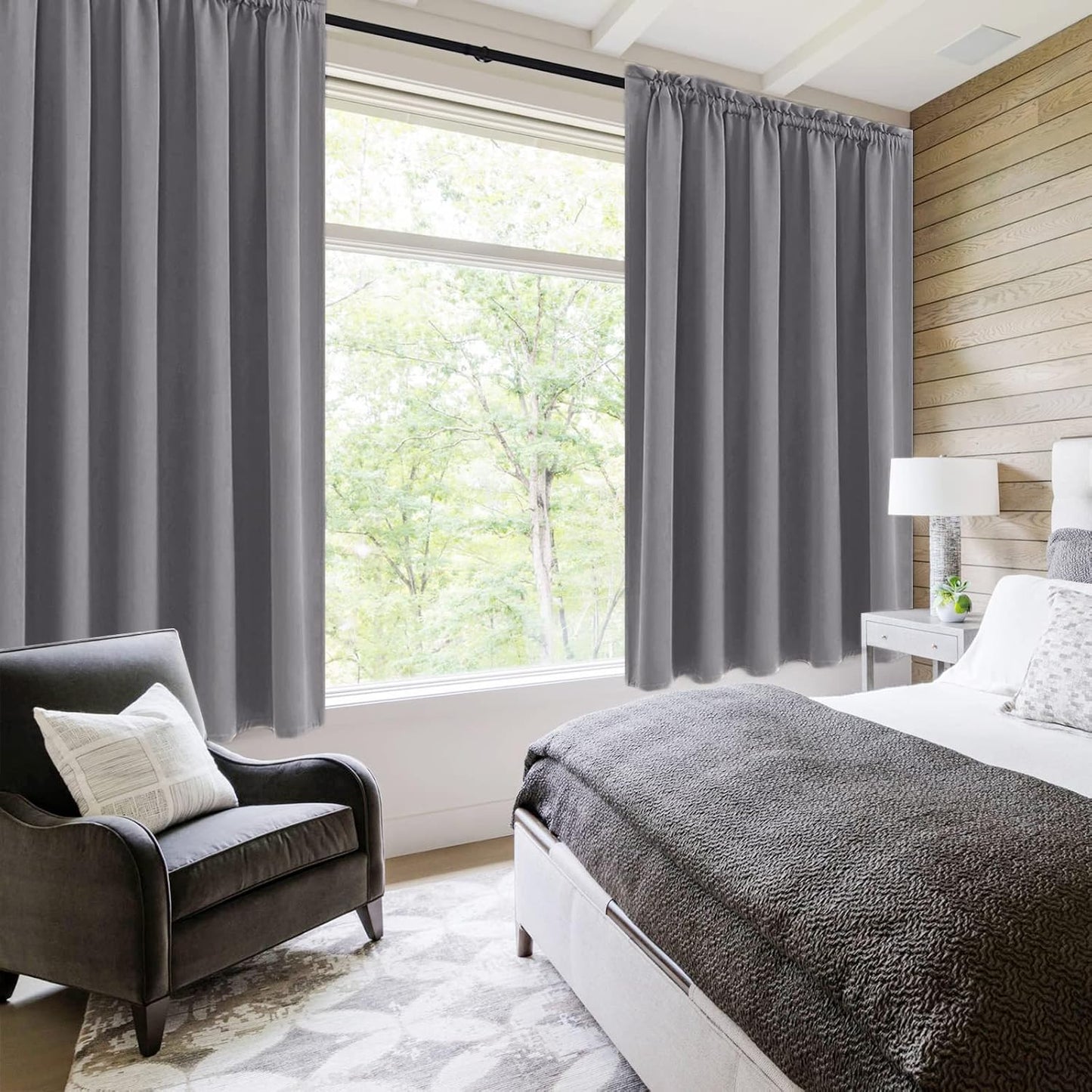 DWCN Blackout Curtains for Bedroom – Rod Pocket Thermal Insulated Noise Reducing Noise Reducing Drapes for Living Room, W 60 x L 63 Inch, 2 Panels, Grey