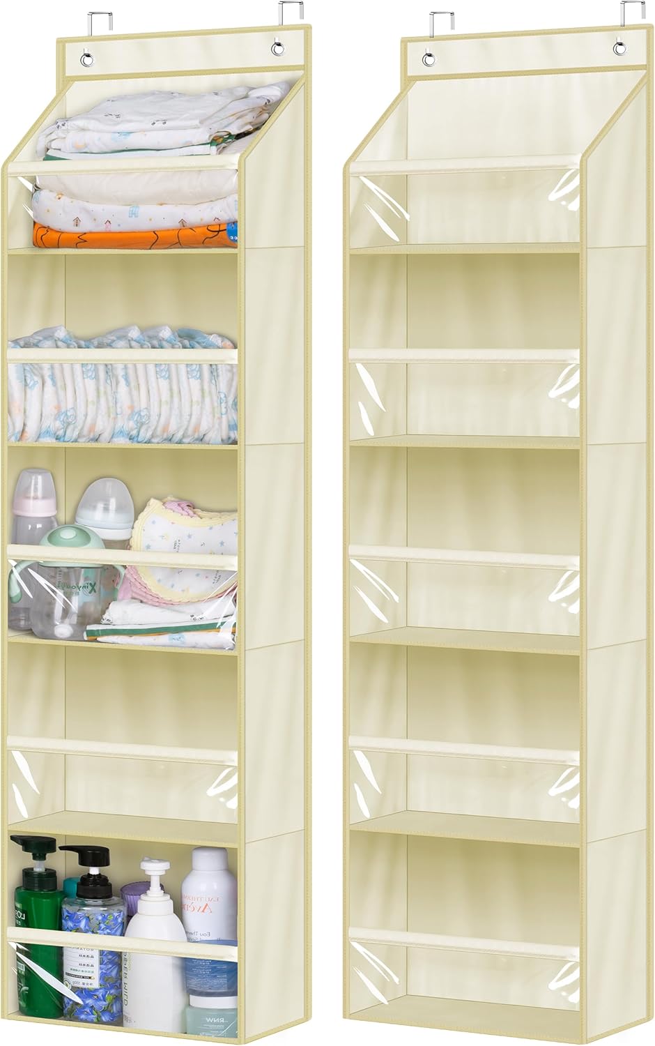AOODA 2 Pack Over the Door Organizer, Large Capacity Closet Door Hanging Organizer, Clear Deep Pockets Baby Storage for Nursery, Bathroom, Bedroom, Pantry, Diapers (Light Yellow)