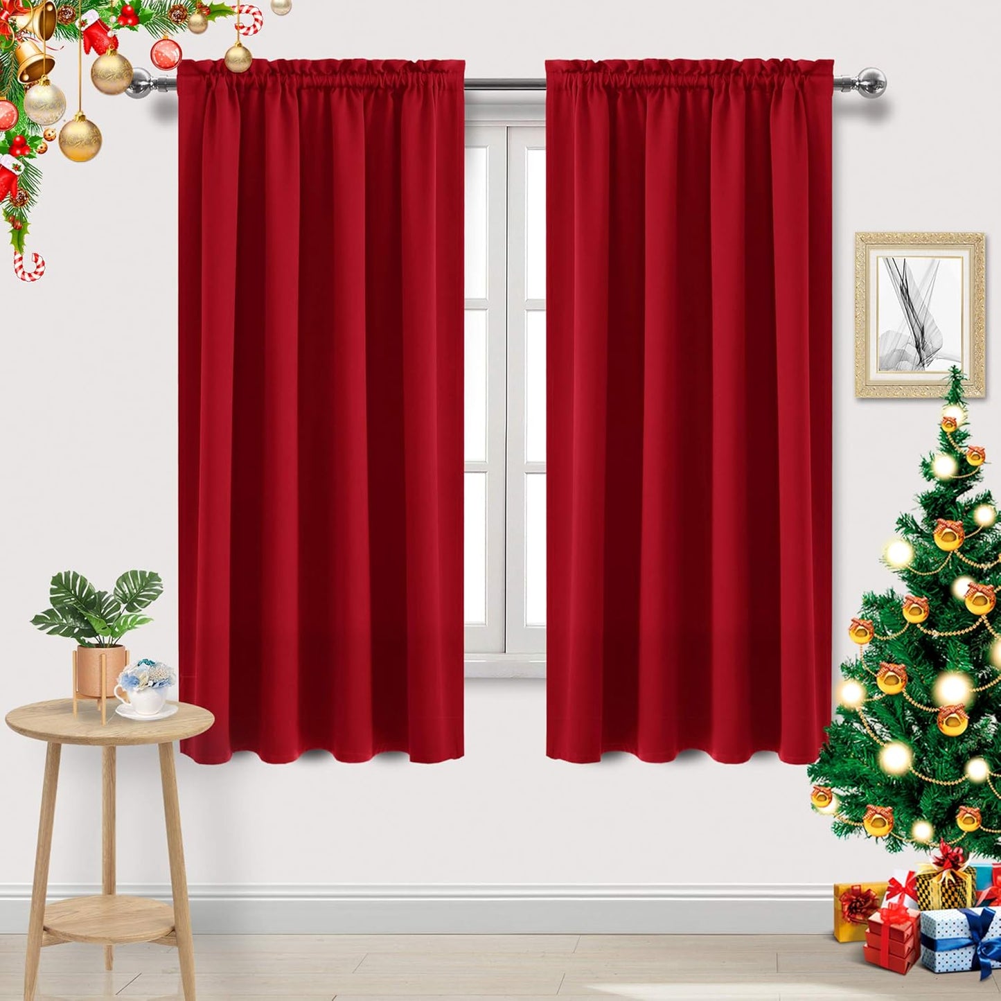 DWCN Blackout Curtains Room Darkening Thermal Insulated Bedroom Curtains Window Curtain Panels, 52 x 63 inches Long, Set of 2 Red Rod Pocket Drapes