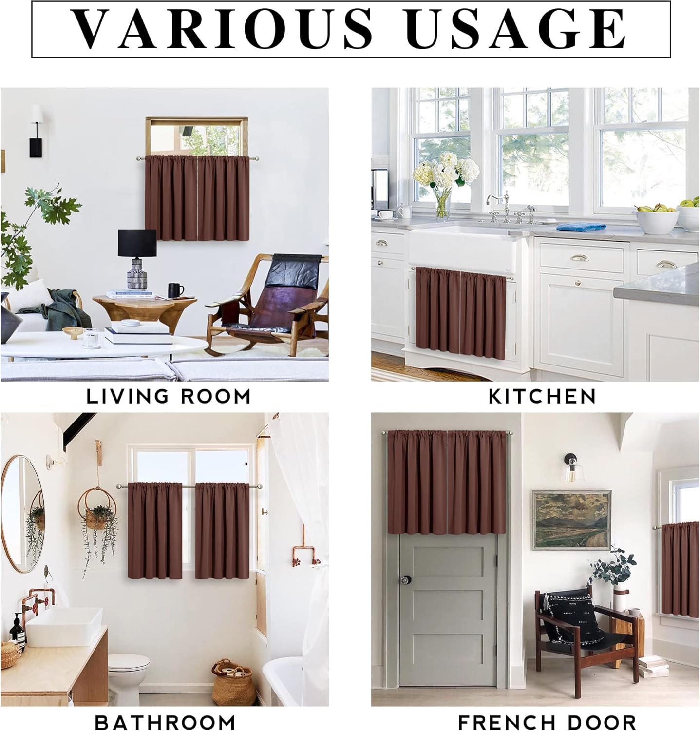 RYB HOME Blackout Curtains for Kitchen, Small Window Curtains Blinds, Thermal Insulating Drapes for Bathroom Cafe Bedroom Small Window, W 29 x L 45 inch, Chocolate Brown, 2 Panels