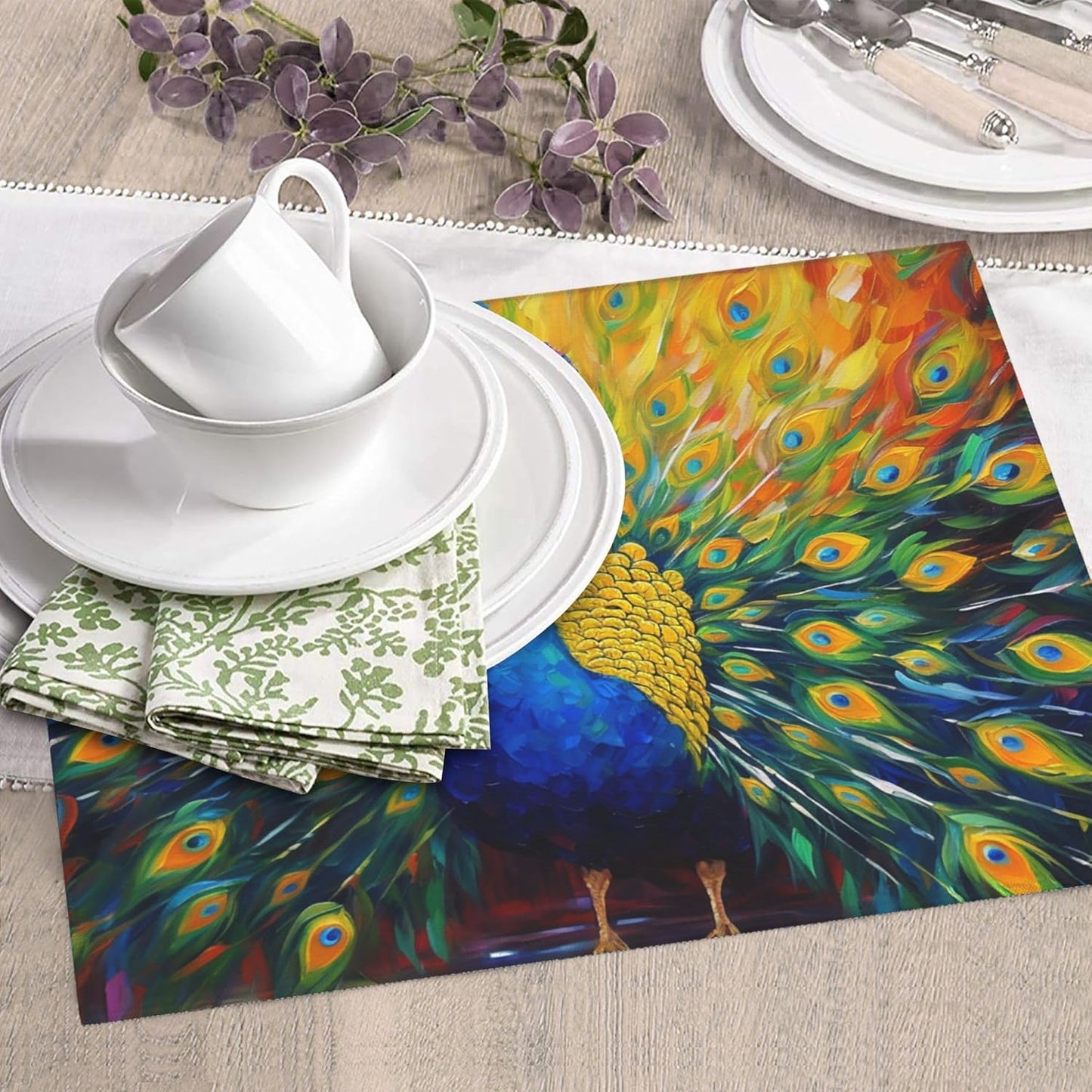 Beautiful Peacock Dish Drying Mat for Kitchen Counter Cute Dish Drainer Rack Mats 16"x18" Absorbent Reversible Drying Pad