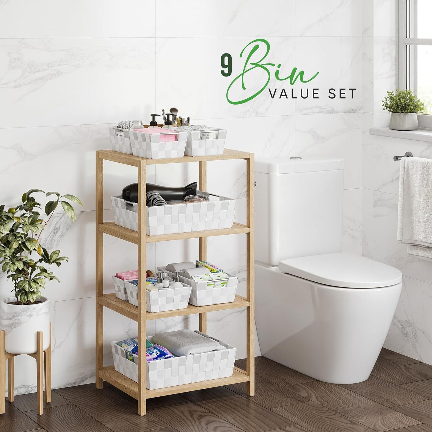 Baskets For Organizing Set Of 9 White - Storage Baskets For Shelves - Perfect Closet Organizer Bins, Bathroom Basket, and Pantry Basket - Small Storage Bins For Shelves - Bin For Organization