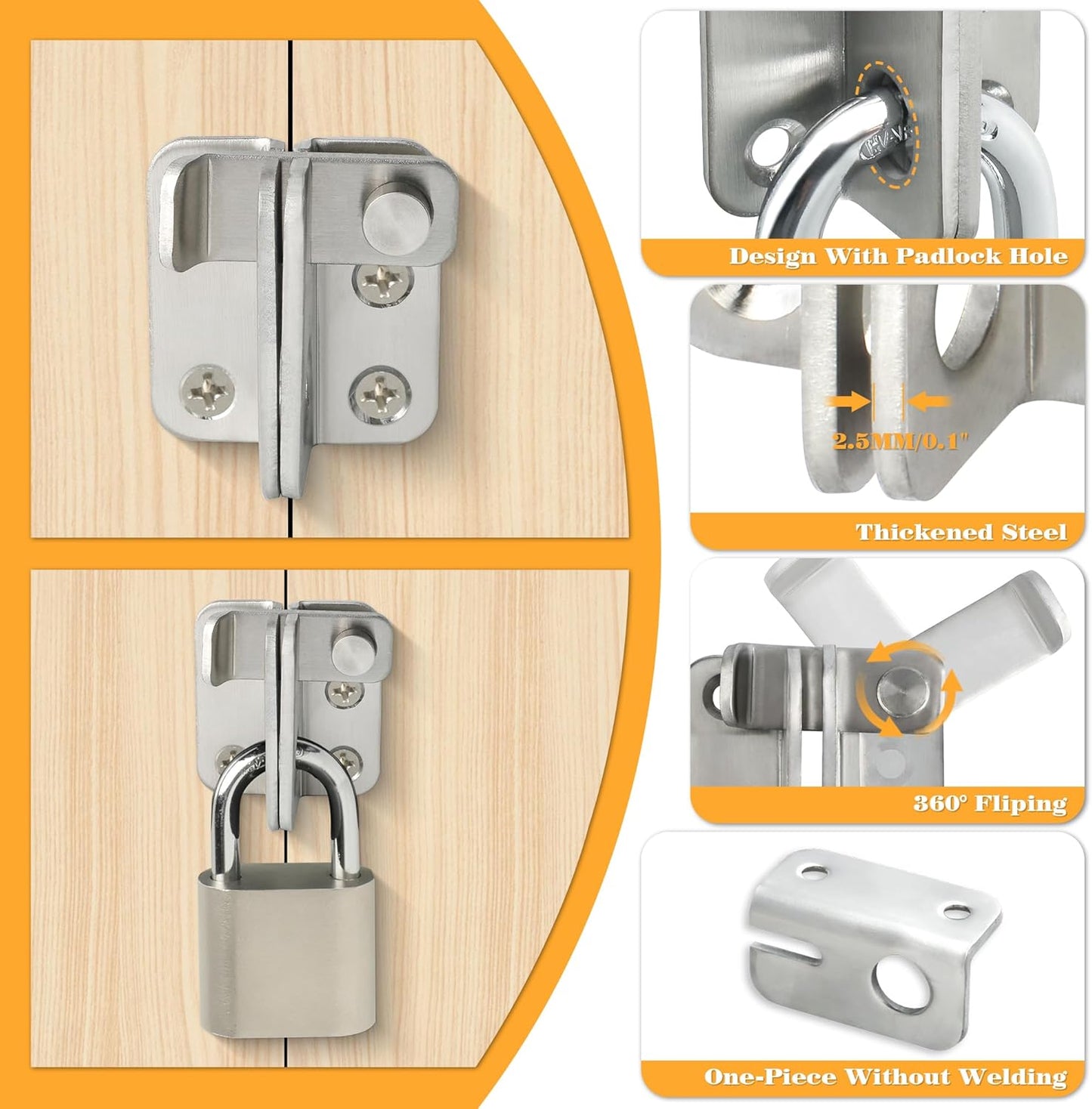 Alise Flip Latch Gate Latches Slide Bolt Latch Safety Door Lock Catch for Barn Cabinet Pet Cage Garden Bathroom Garage Window Sliding Door,MS4001-LS Stainless Steel Brushed Finish